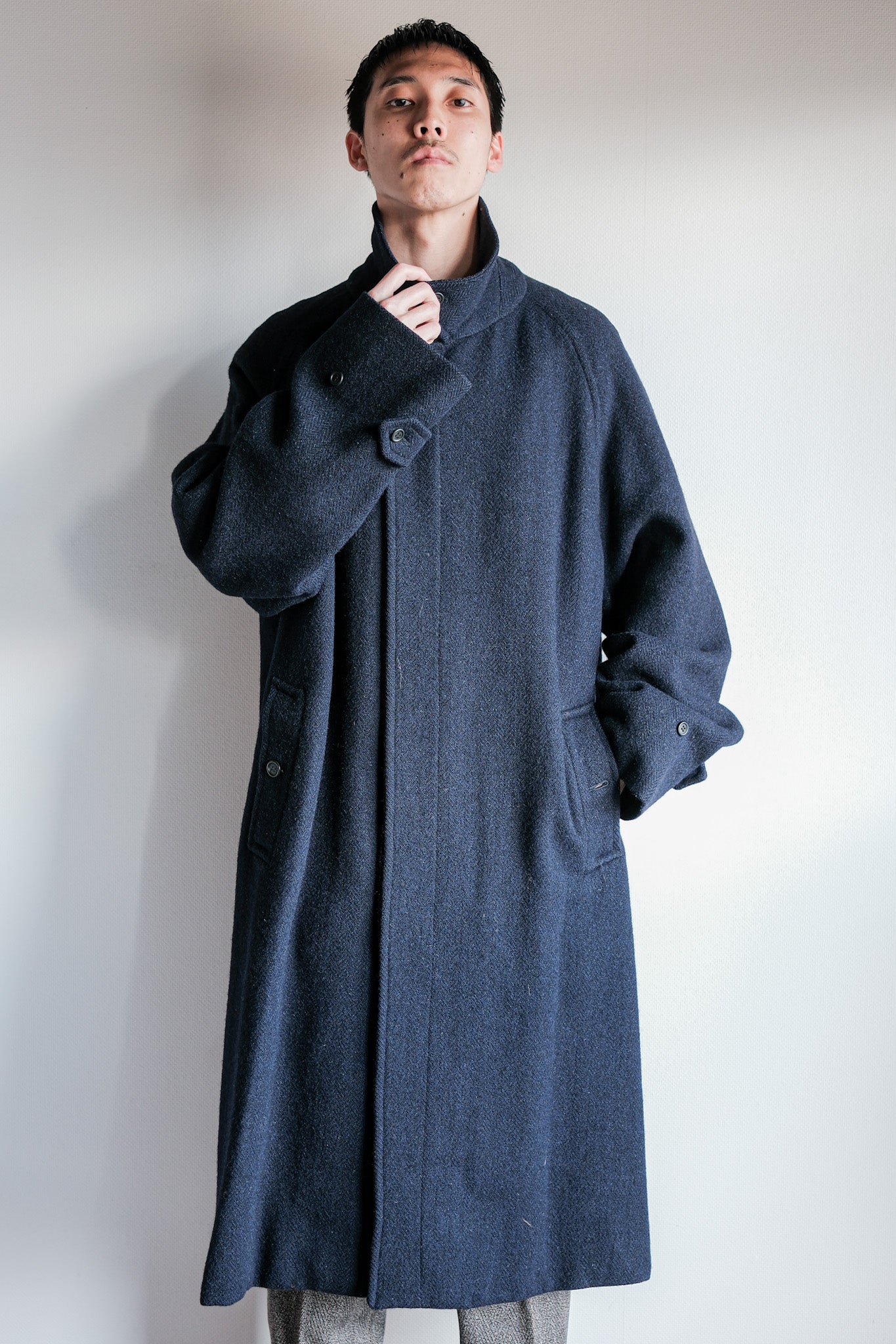 【~80's】Vintage Burberrys Single Raglan Wool Balmacaan Coat Size.54RL "HARRIS TWEED" "Kraft 別注"