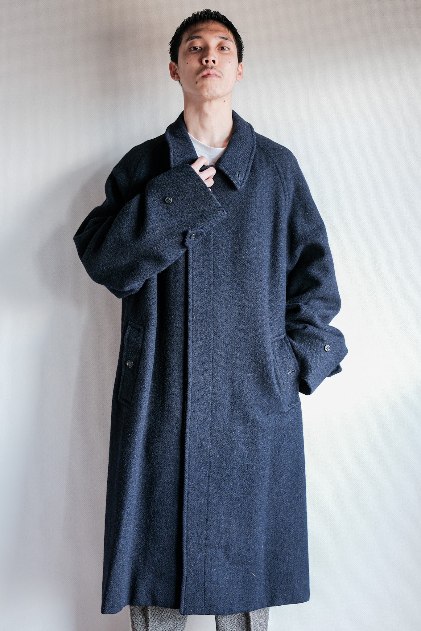 【~80's】Vintage Burberrys Single Raglan Wool Balmacaan Coat Size.54RL "HARRIS TWEED" "Kraft 別注"