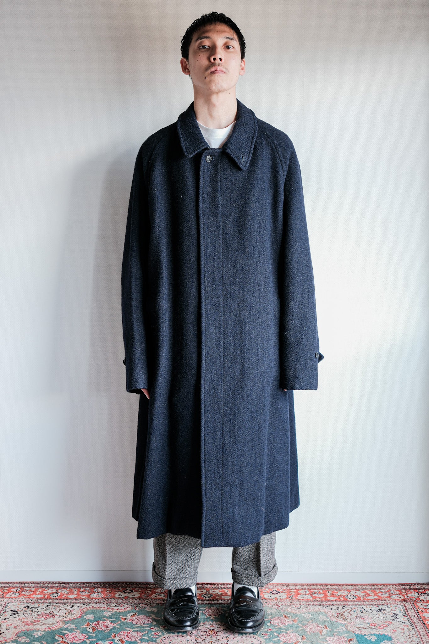 【~80's】Vintage Burberrys Single Raglan Wool Balmacaan Coat Size.54RL "HARRIS TWEED" "Kraft 別注"