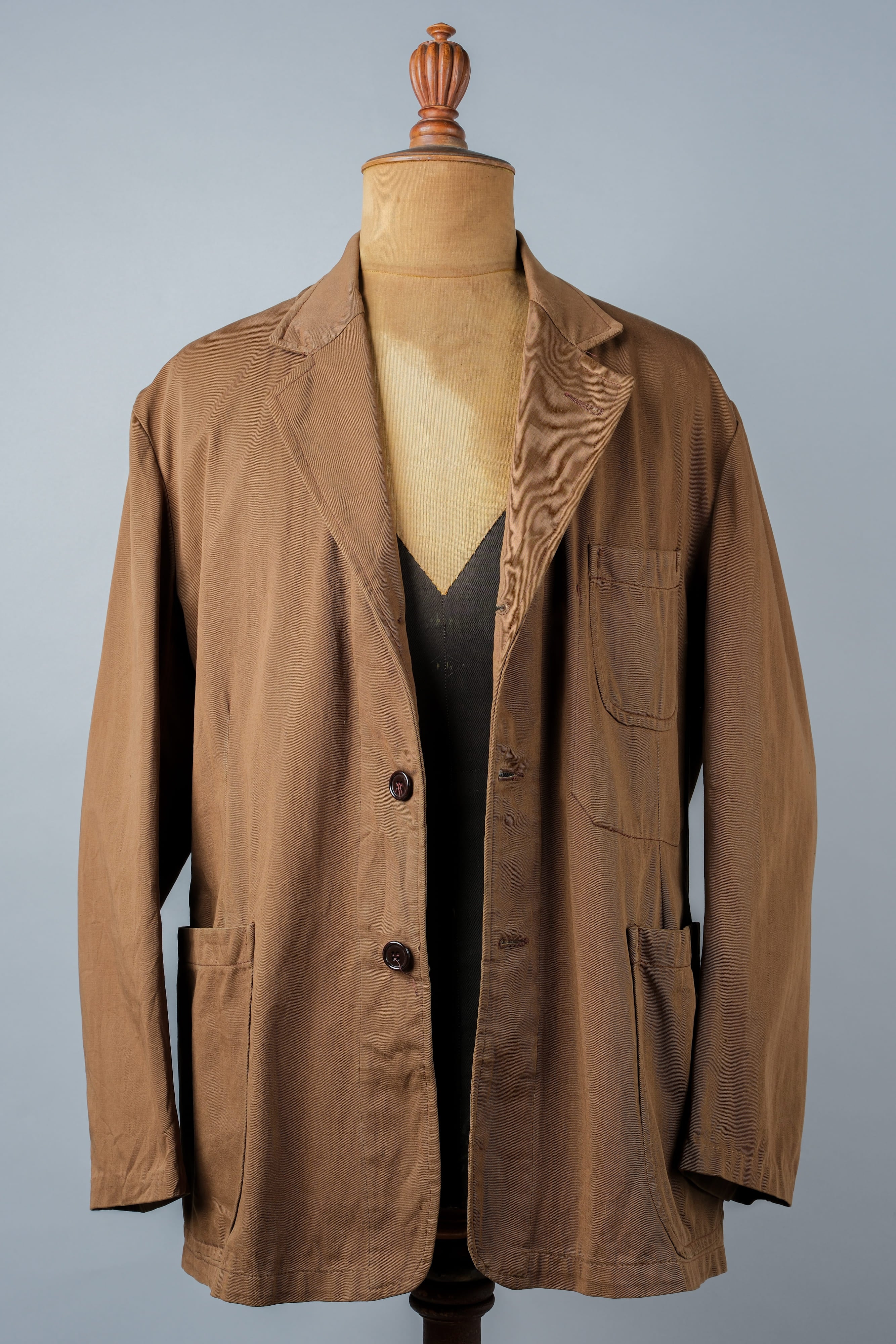 【~50's】French Vintage Brown Cotton Thin Twill Lapel Work Jacket "Adolphe Lafont"
