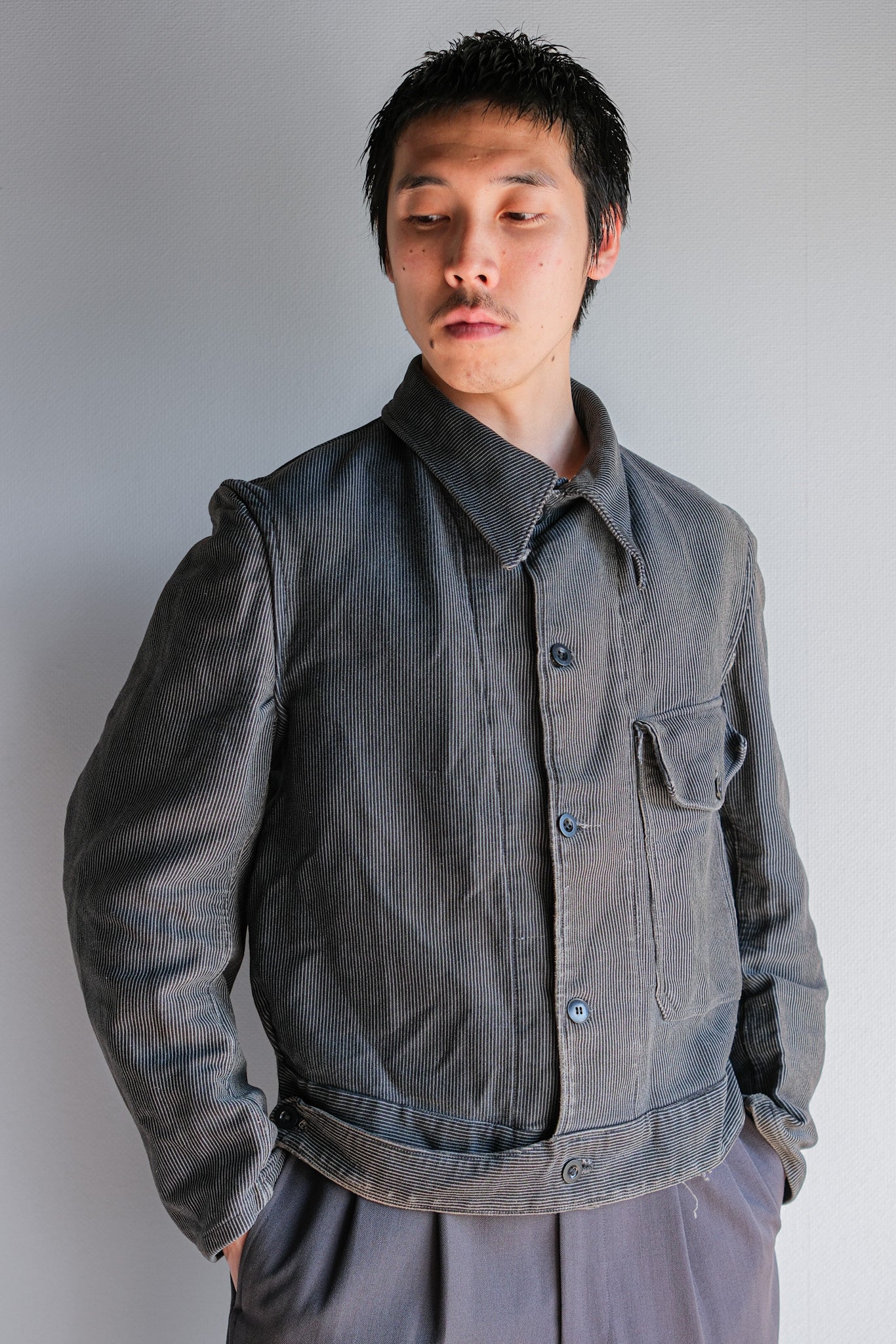 【~40's】Belgium Vintage Printed Moleskin Prisoner Jacket