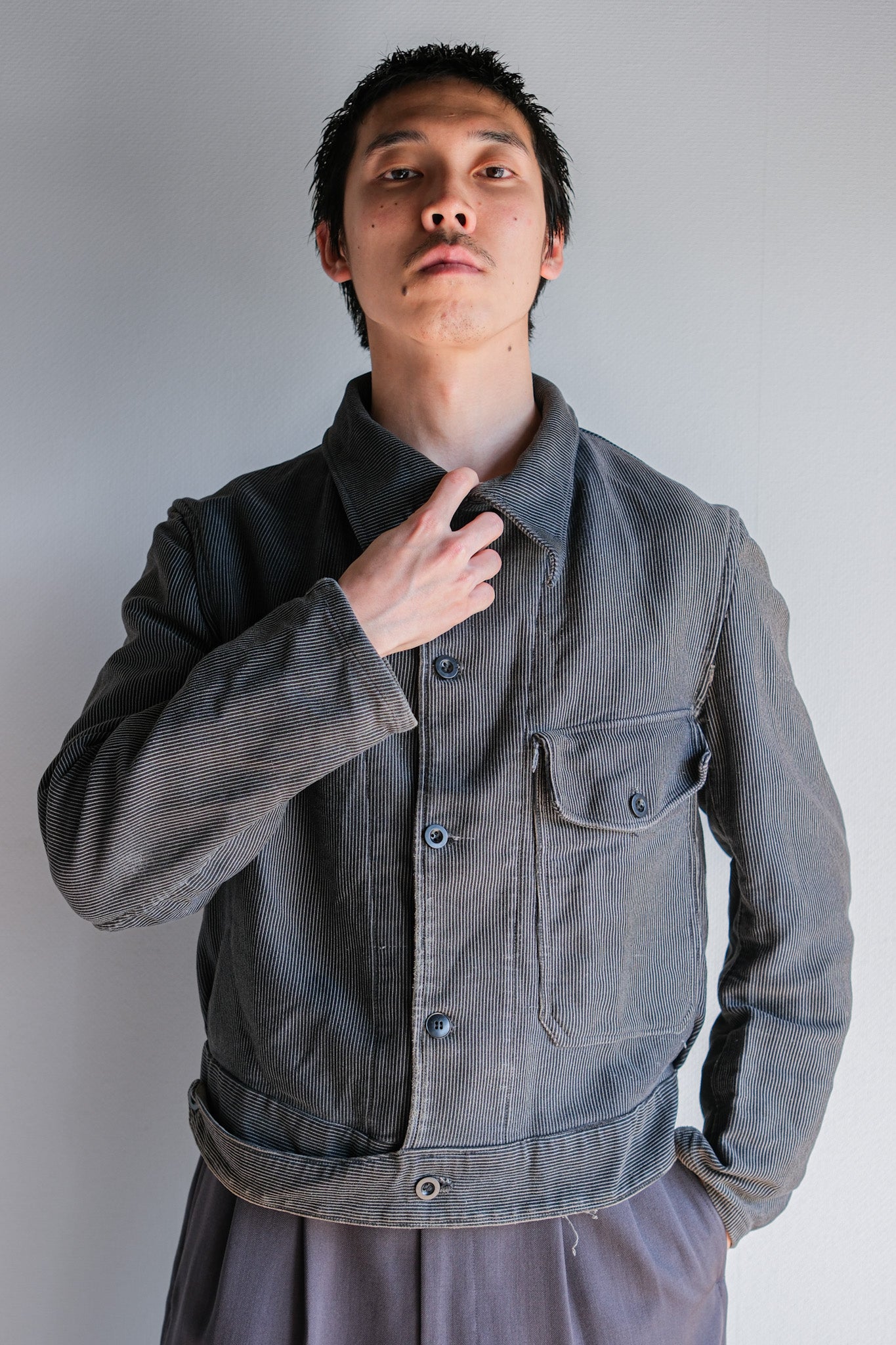 【~40's】Belgium Vintage Printed Moleskin Prisoner Jacket