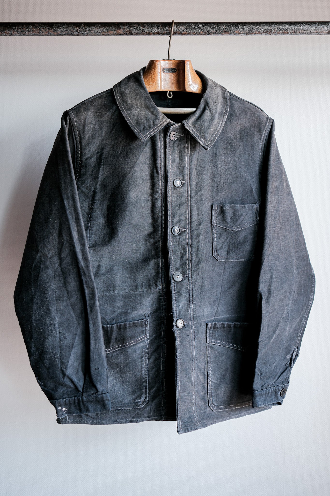【~40's】French Vintage Black Moleskin Work Jacket "Le Mont St. Michel"