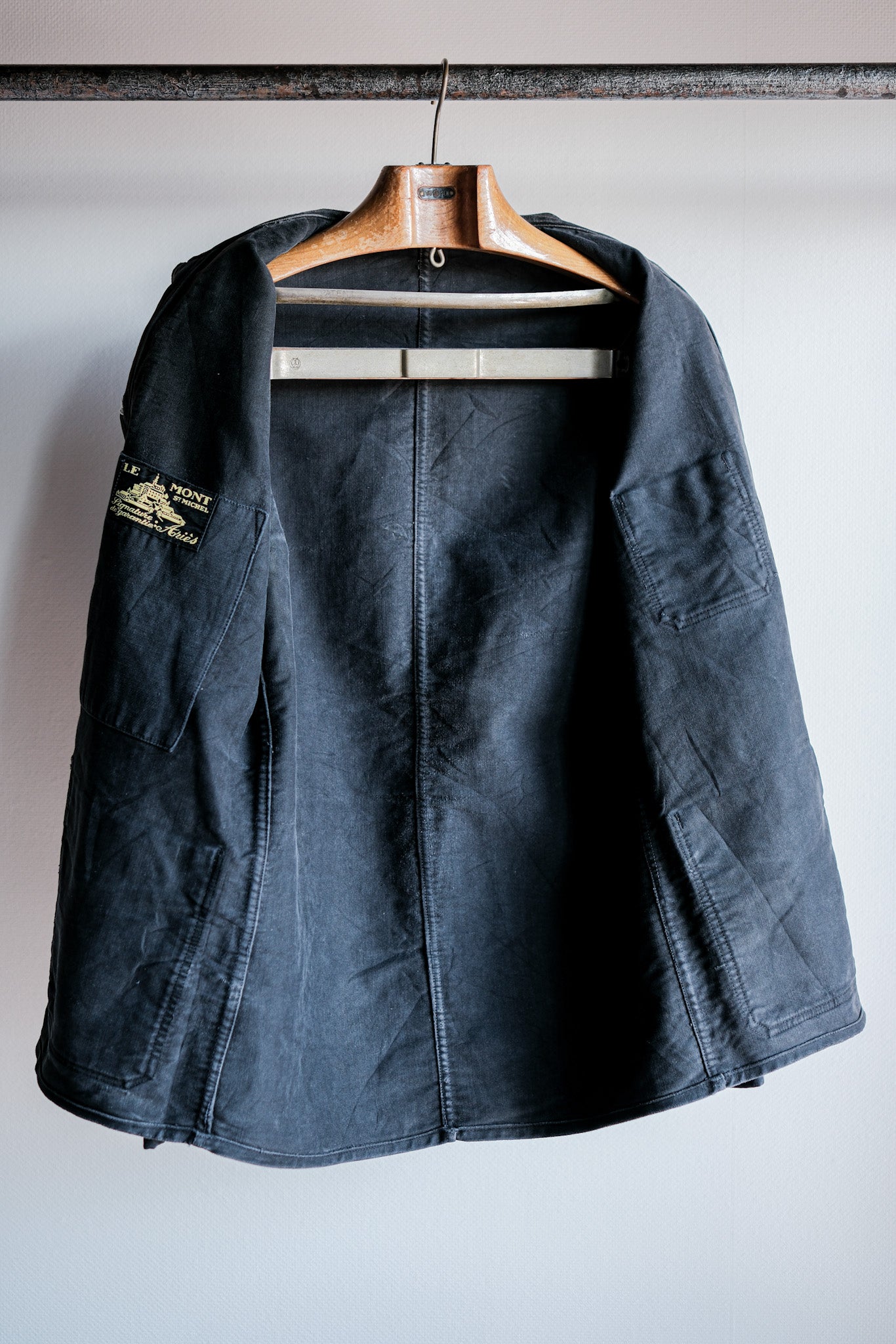 【~40's】French Vintage Black Moleskin Work Jacket "Le Mont St. Michel"
