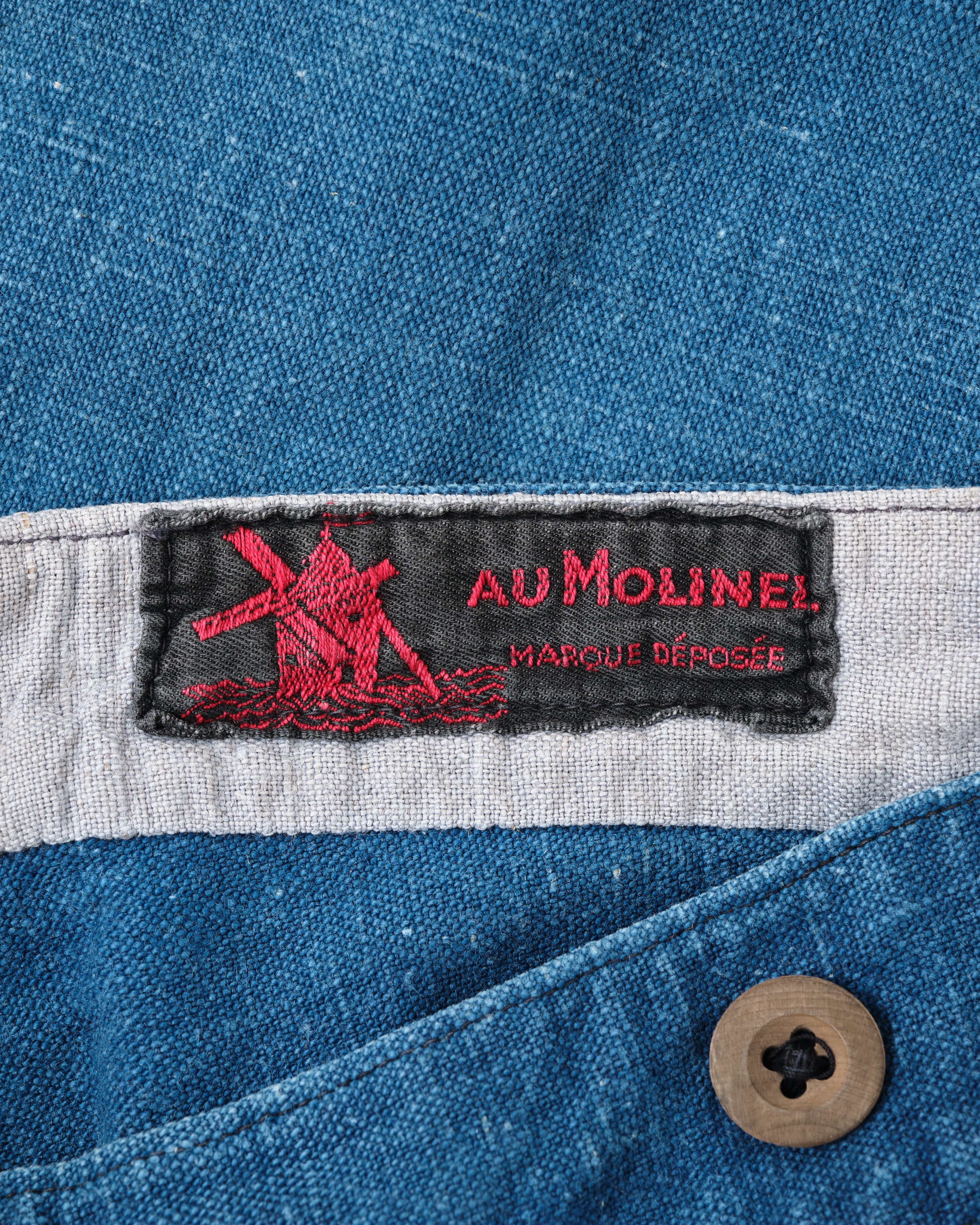 【~30's】French Vintage Indigo Hemp Linen Work Pants "Patchwork" "AU MOLINEL"