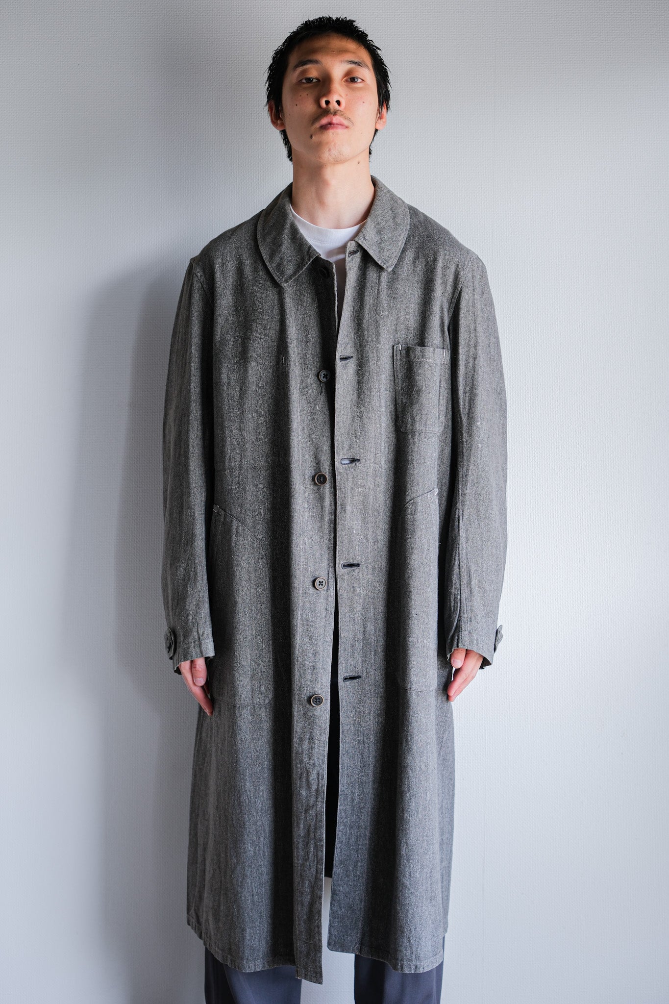 【~30's】French Vintage Salt & Pepper Cotton Twill Work Coat