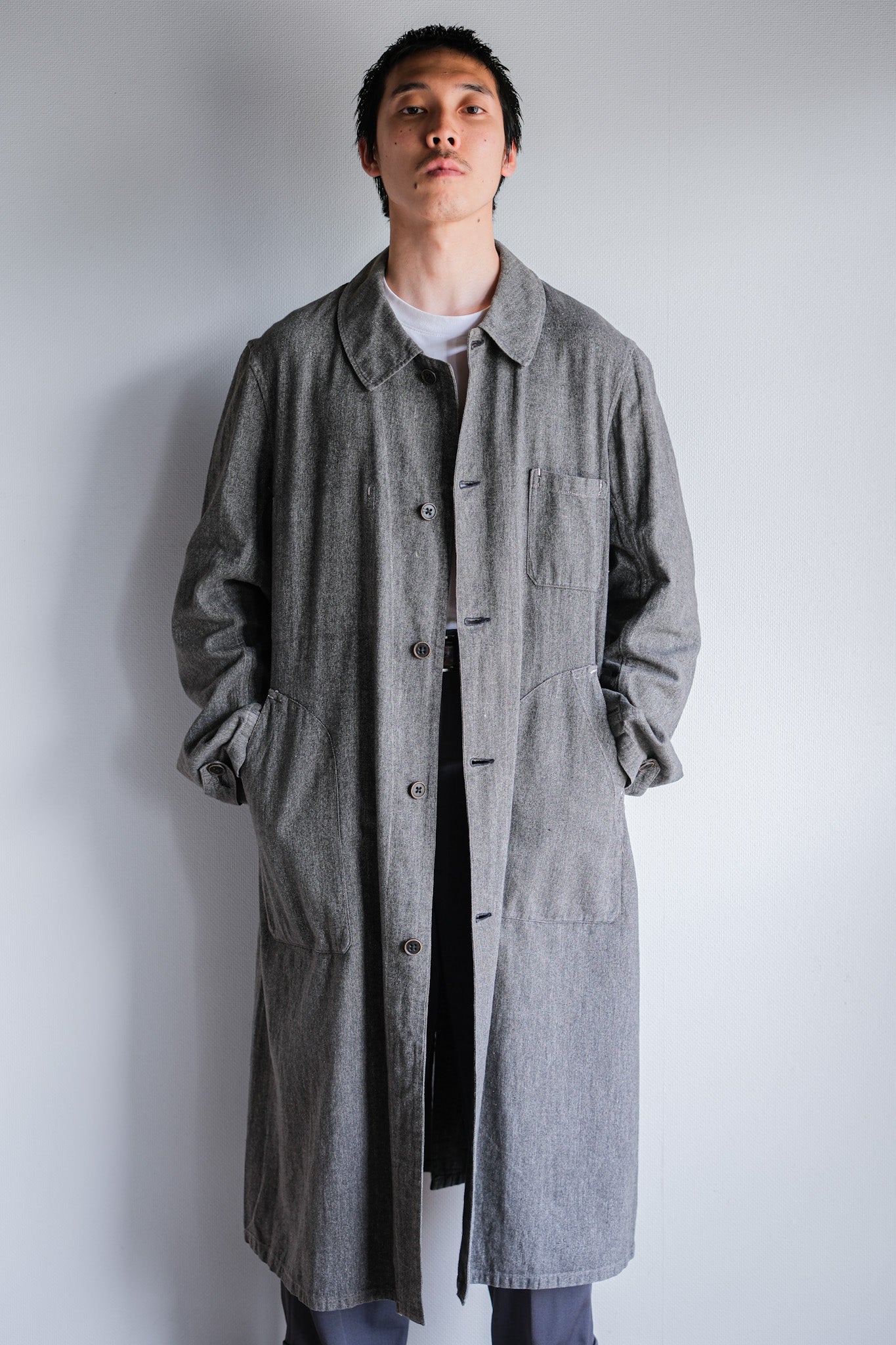 【~30's】French Vintage Salt & Pepper Cotton Twill Work Coat