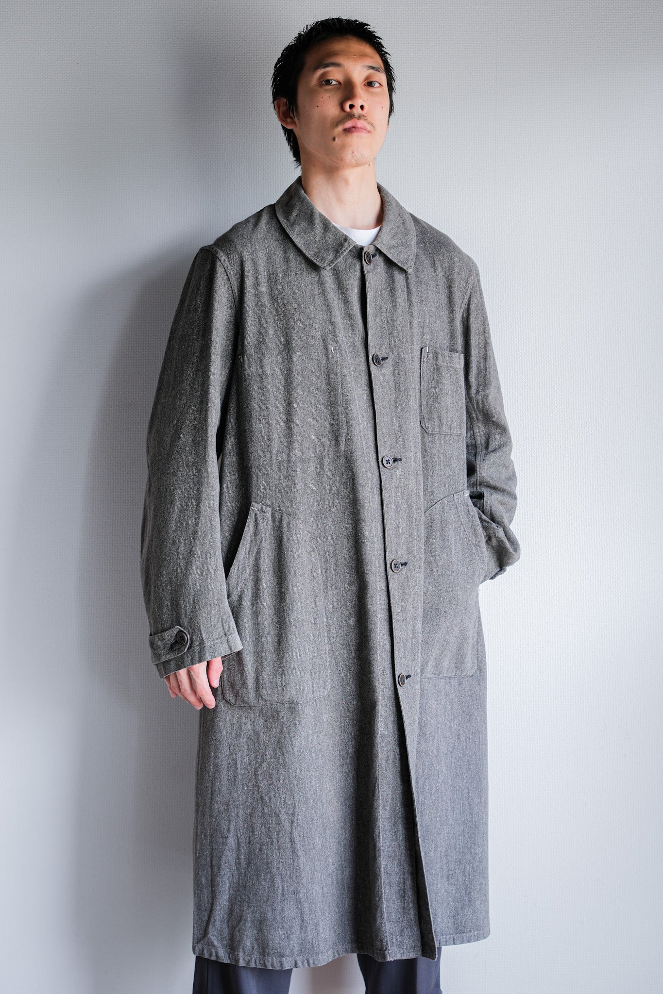 【~30's】French Vintage Salt & Pepper Cotton Twill Work Coat