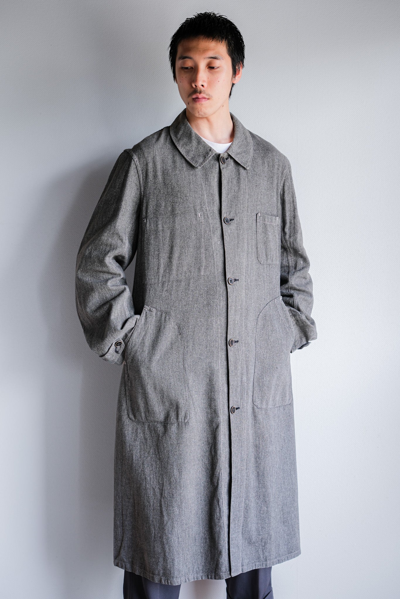【~30's】French Vintage Salt & Pepper Cotton Twill Work Coat