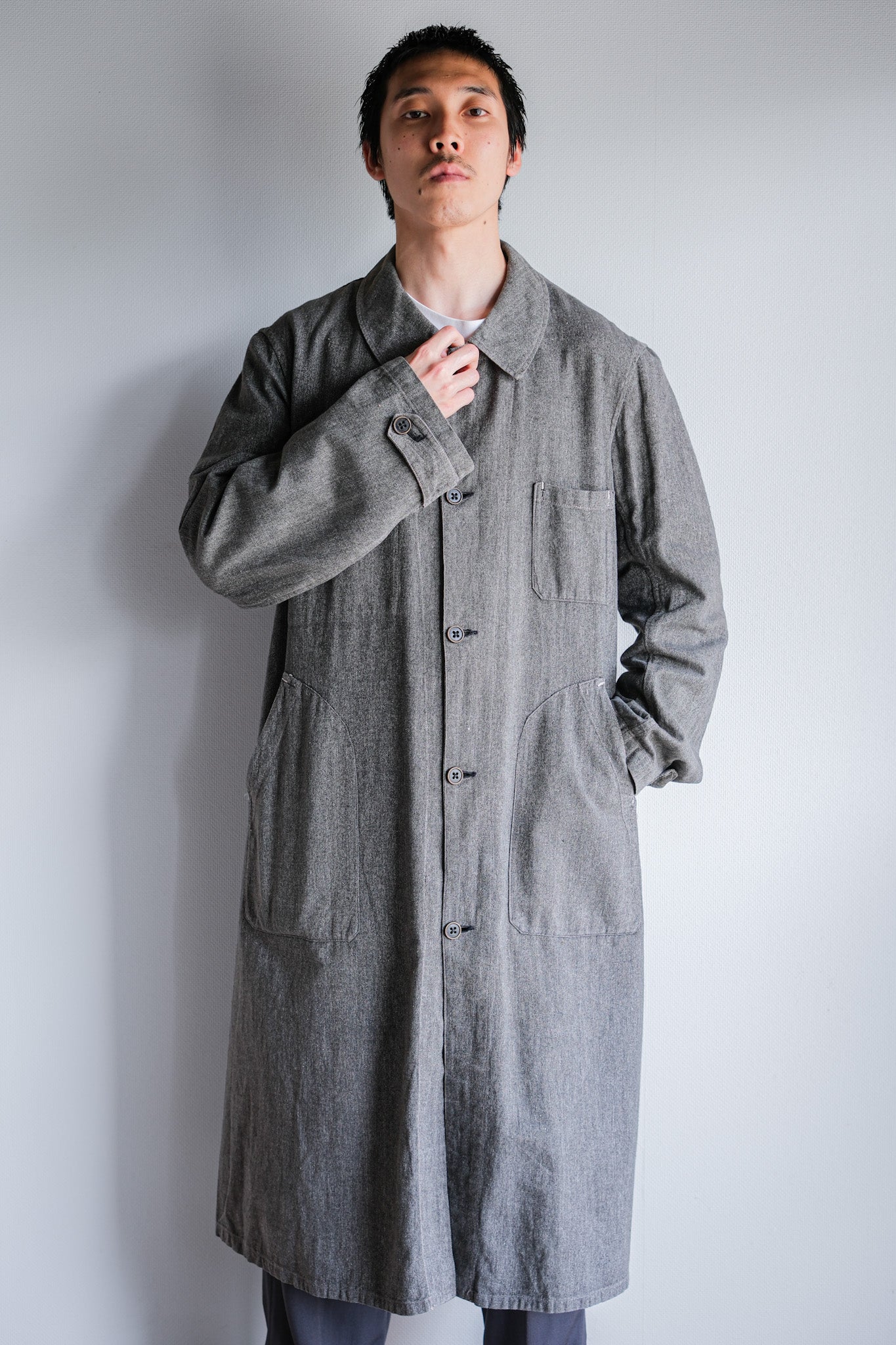 【~30's】French Vintage Salt & Pepper Cotton Twill Work Coat