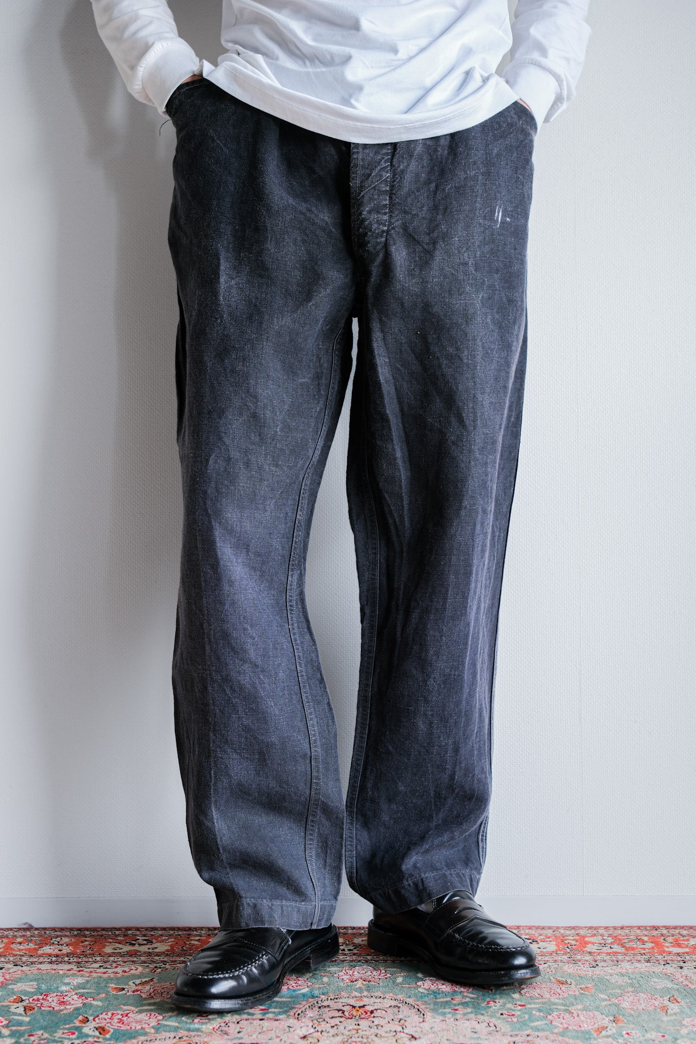【~50's】French Vintage Black Linen Maquignon Pants Size.44 "AU MOLINEL"