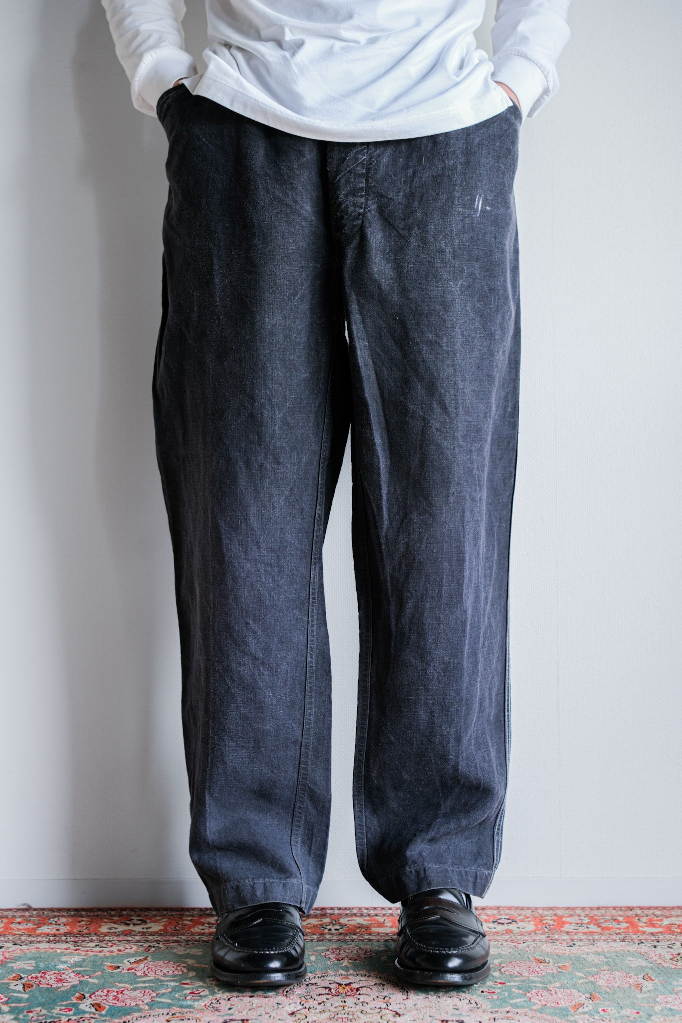 【~50's】French Vintage Black Linen Maquignon Pants Size.44 "AU MOLINEL"