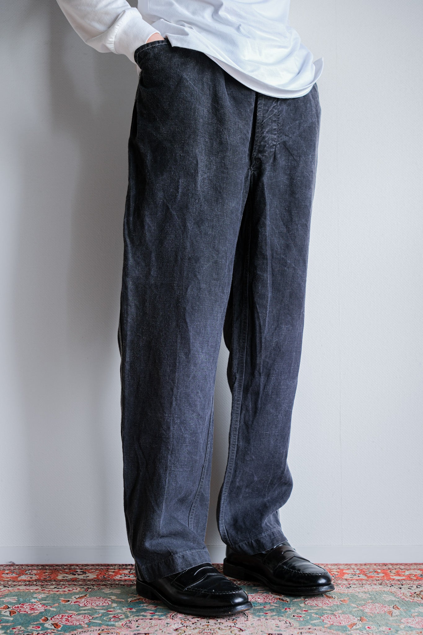 【~50's】French Vintage Black Linen Maquignon Pants Size.44 "AU MOLINEL"