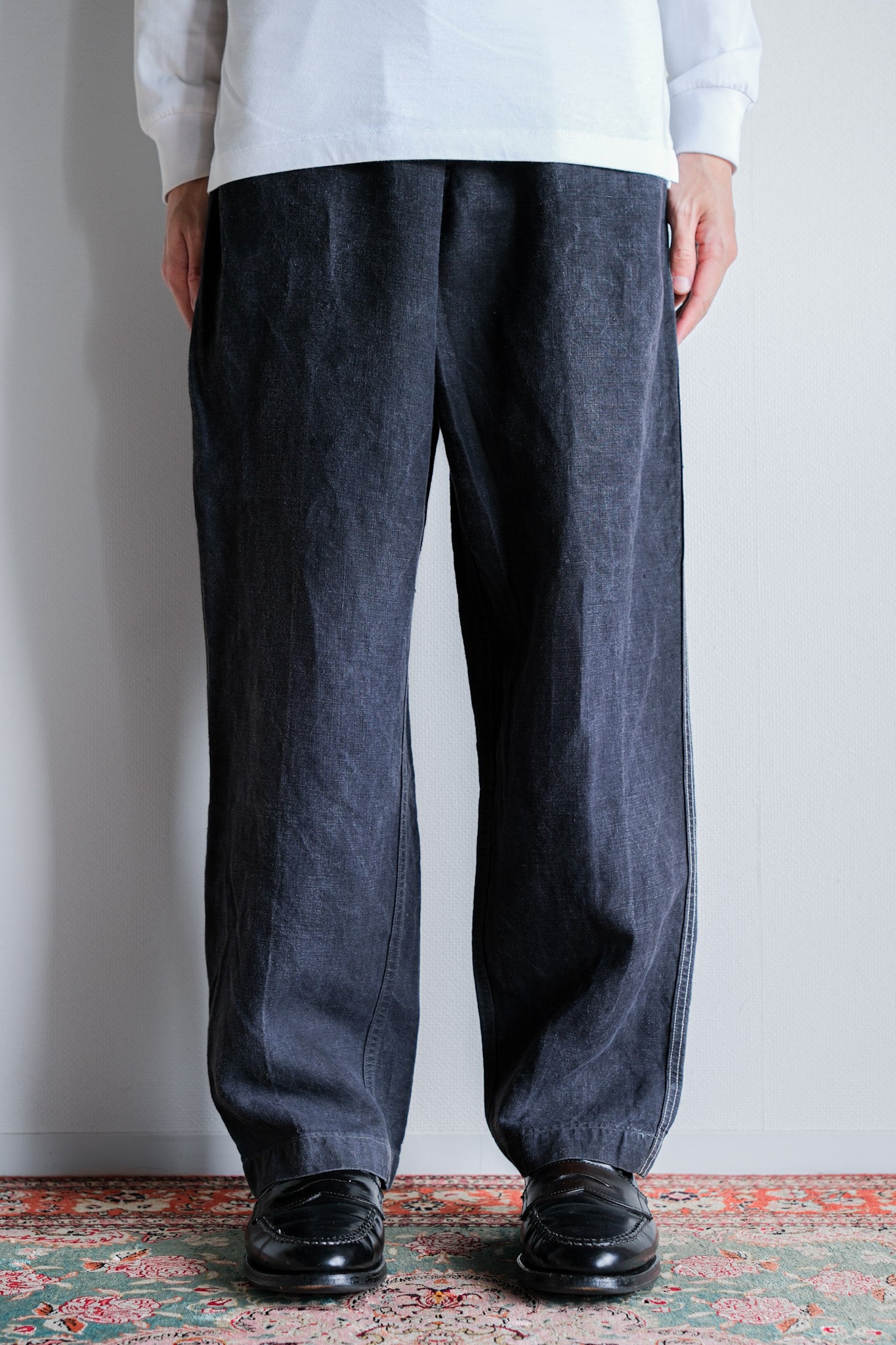【~50's】French Vintage Black Linen Maquignon Pants Size.44 "AU MOLINEL"