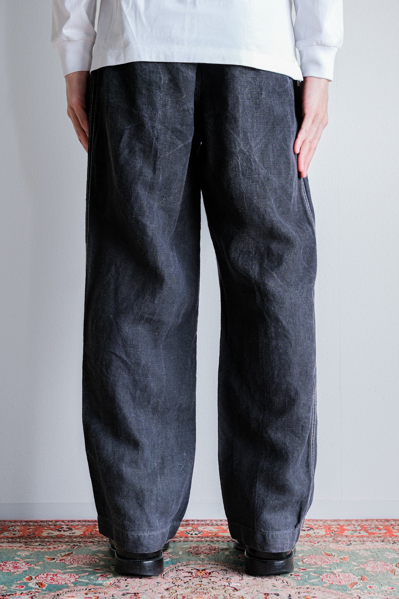 【~50's】French Vintage Black Linen Maquignon Pants Size.44 "AU MOLINEL"