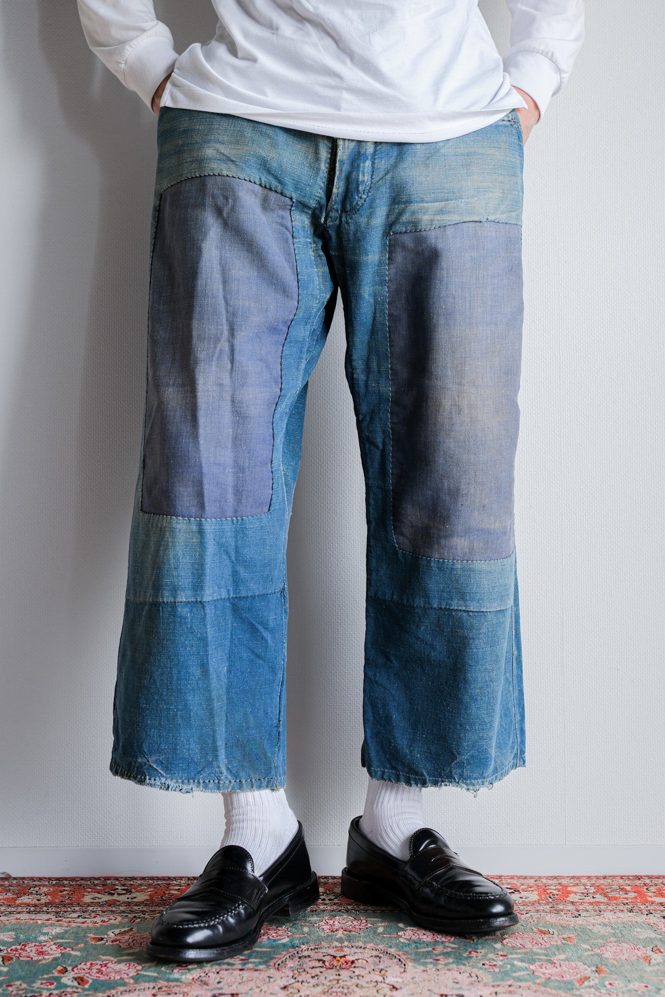 【~30's】French Vintage Indigo Metis Work Pants "Patchwork"