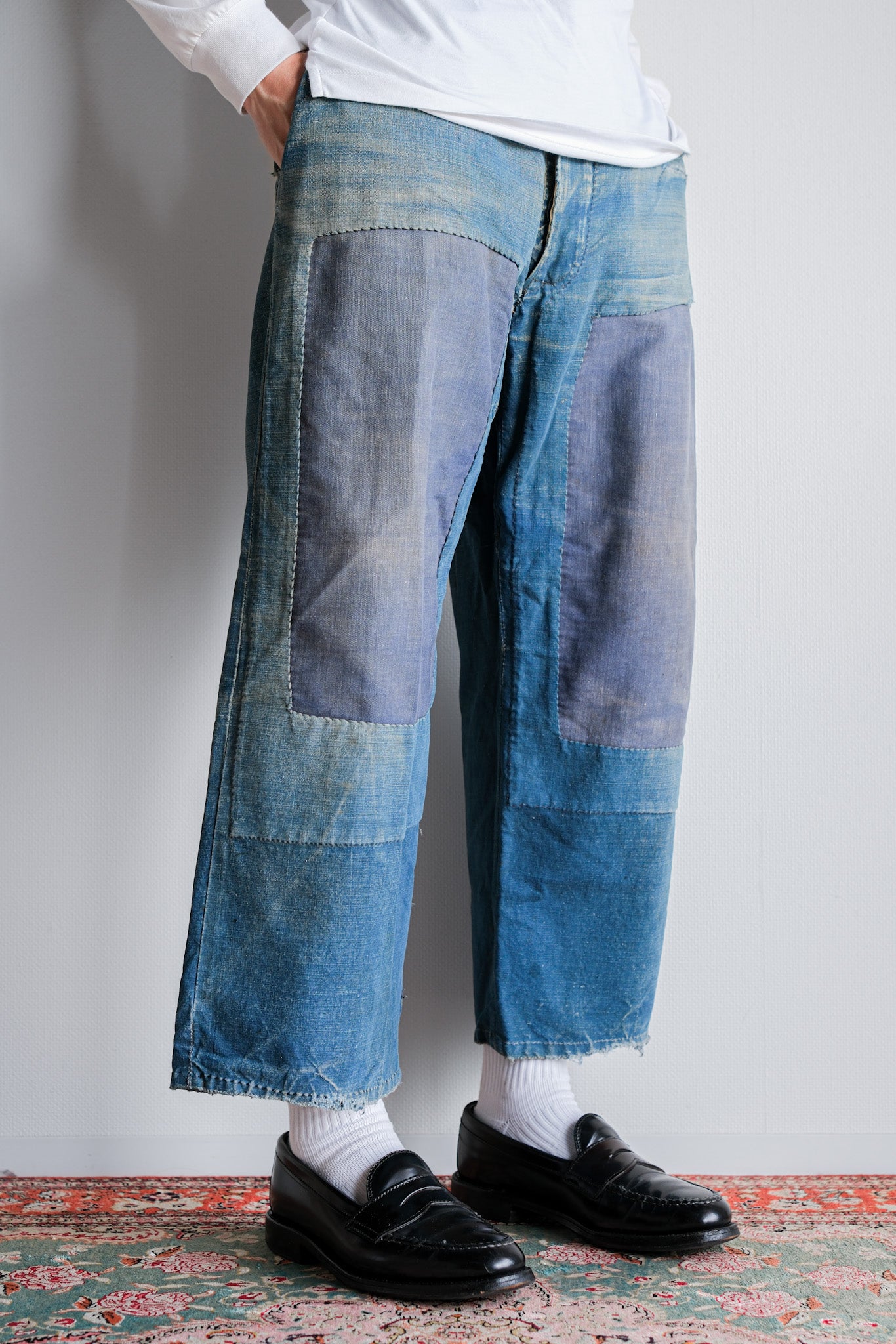 【~30's】French Vintage Indigo Metis Work Pants "Patchwork"