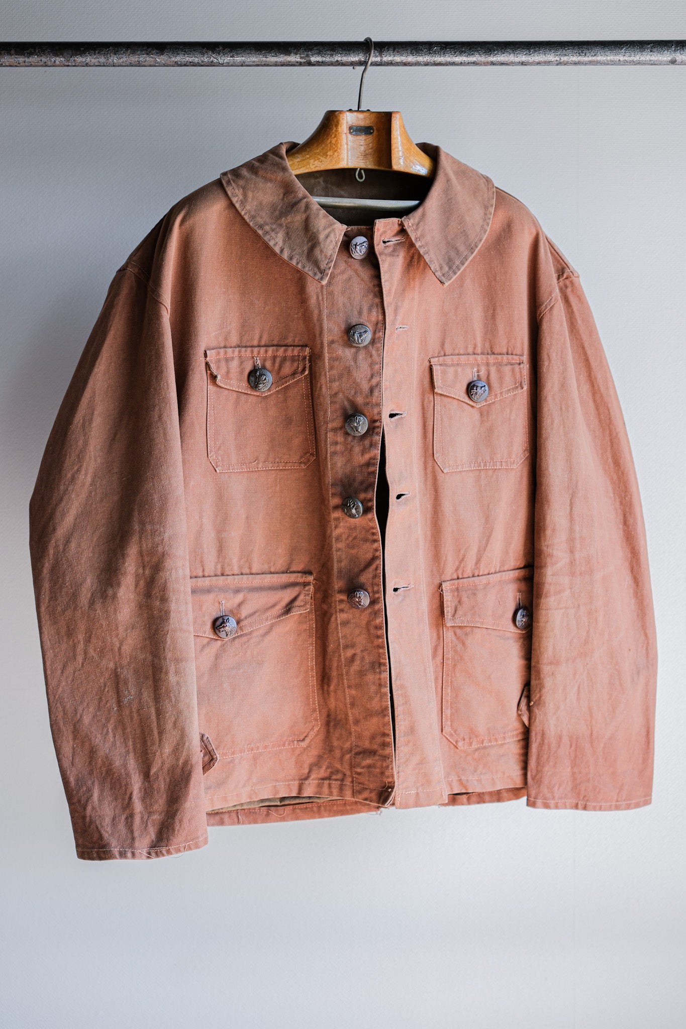 【~40's】French Vintage Reddish Brown Cotton Canvas Hunting Jacket