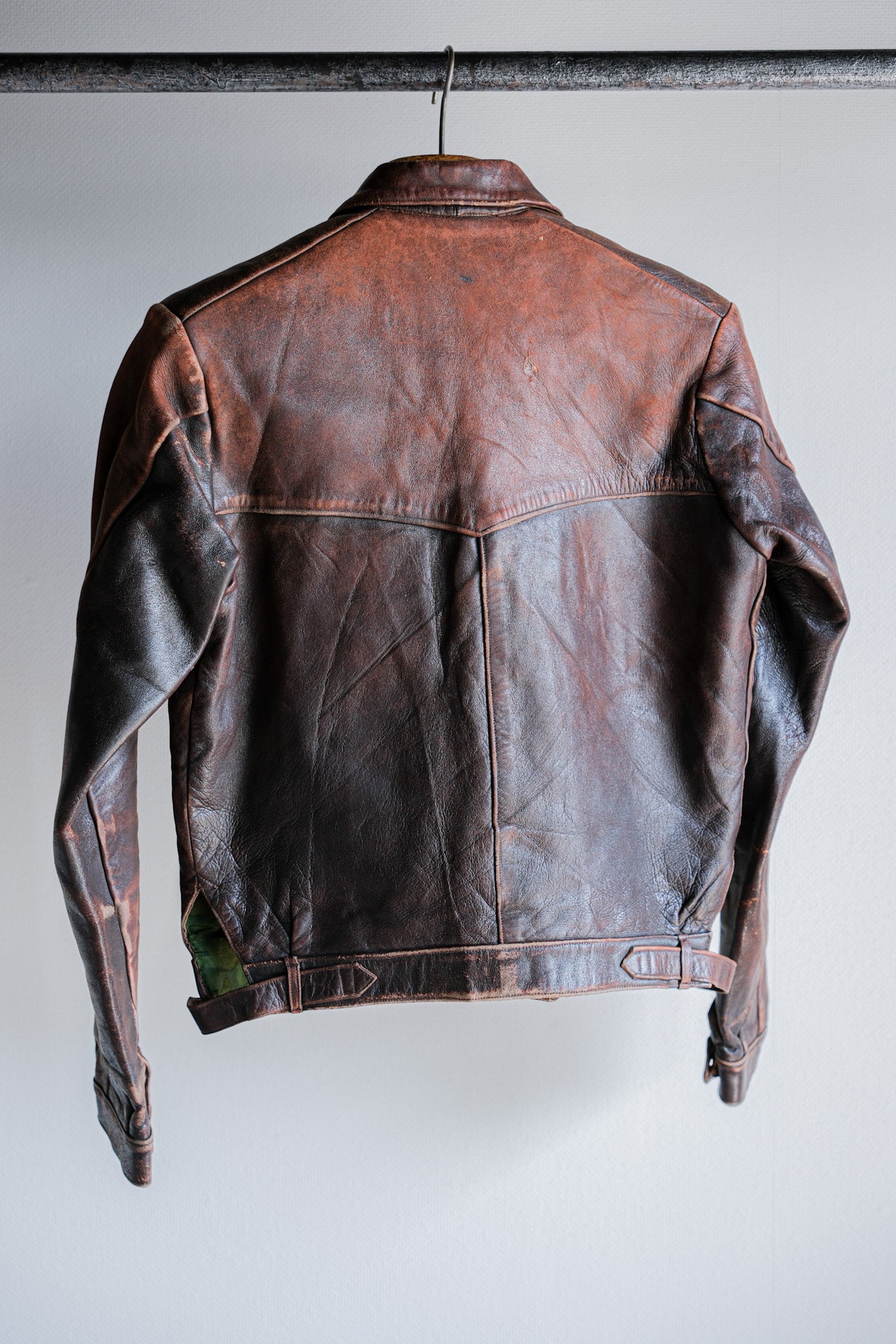 【~40's】French Vintage Leather Cyclist Jacket