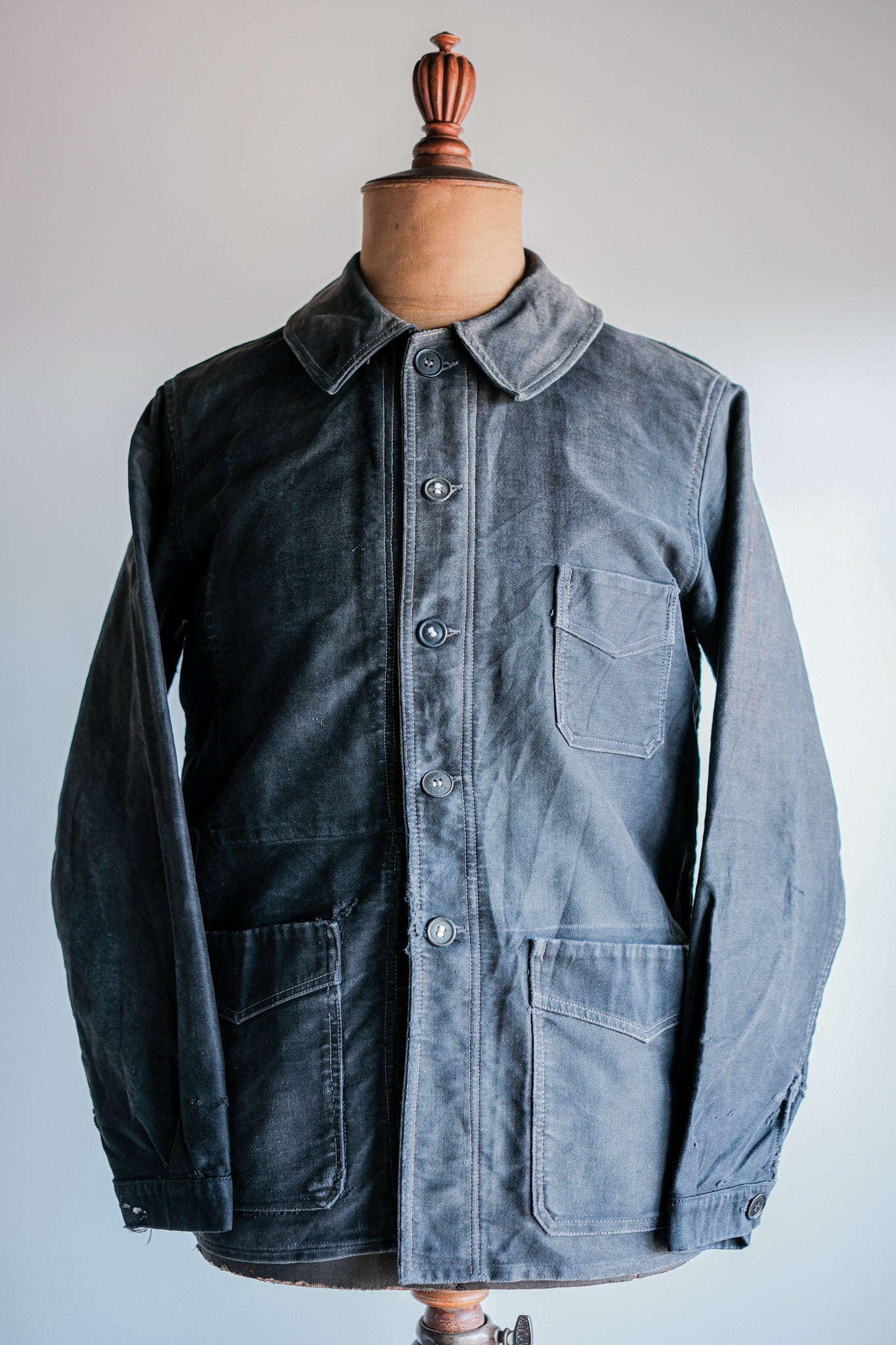 【~40's】French Vintage Black Moleskin Work Jacket "Le Mont St. Michel"