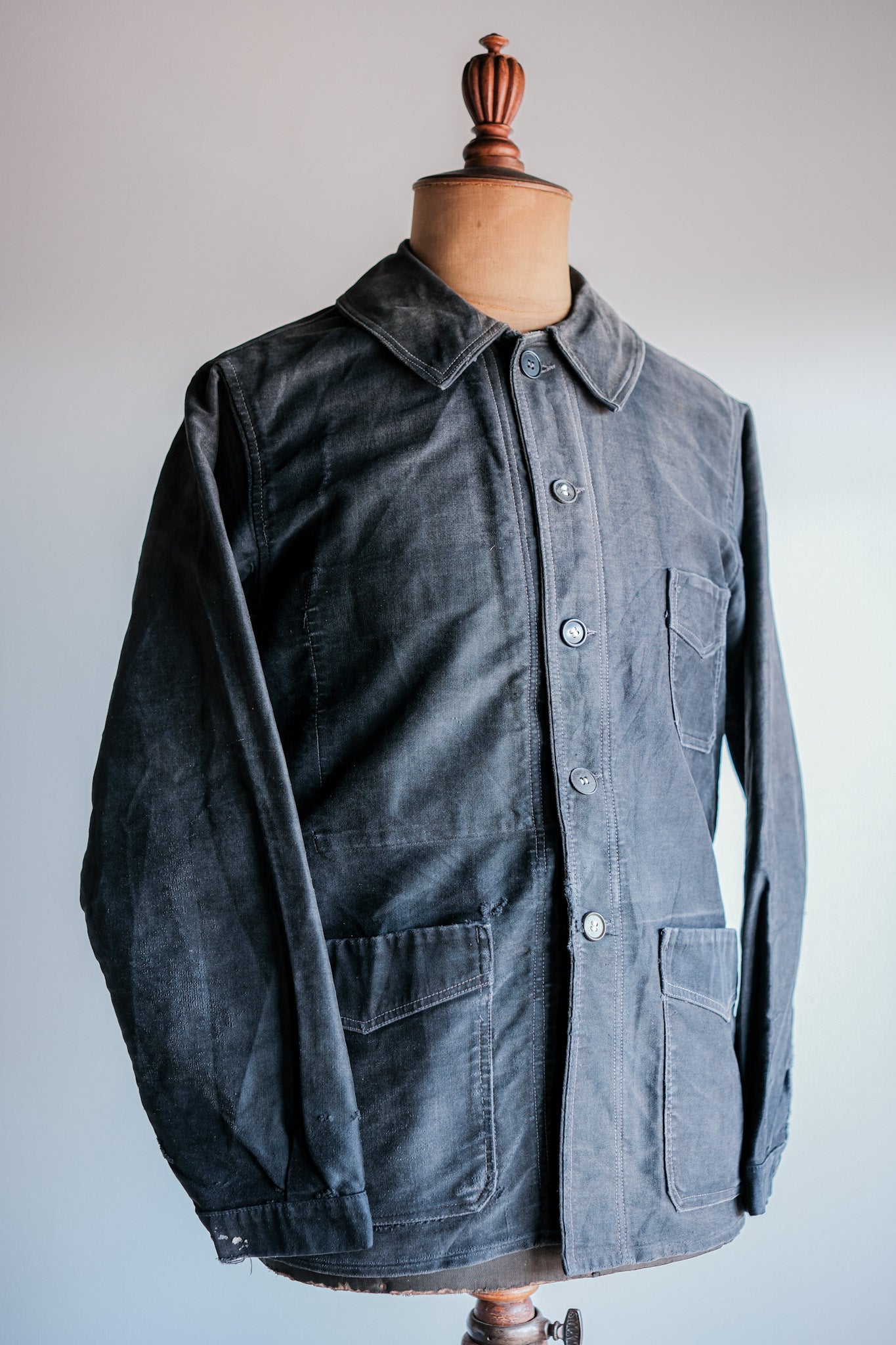 【~40's】French Vintage Black Moleskin Work Jacket "Le Mont St. Michel"