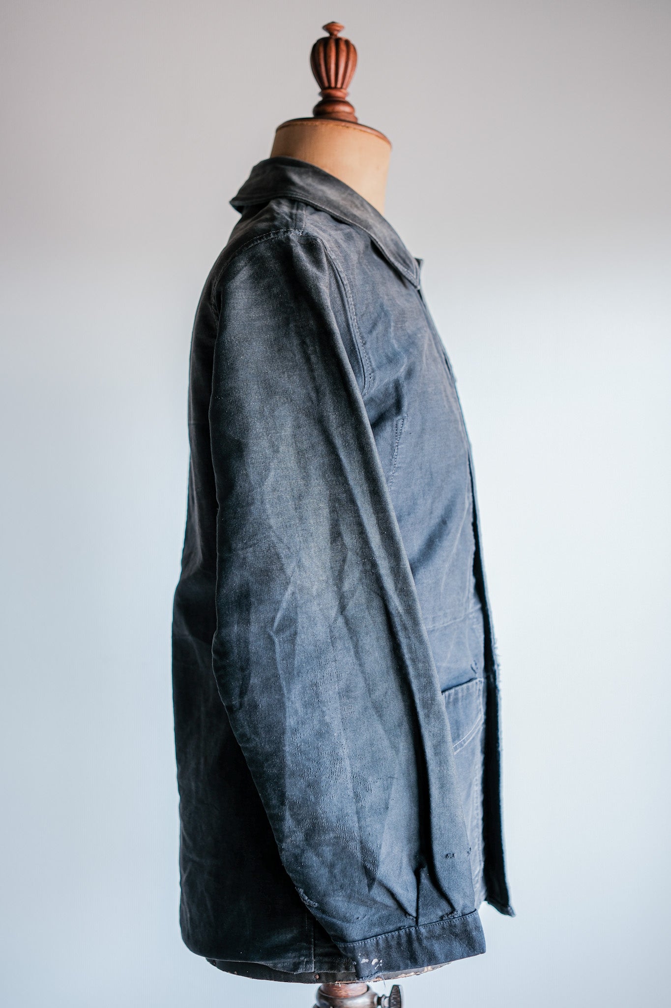 【~40's】French Vintage Black Moleskin Work Jacket "Le Mont St. Michel"