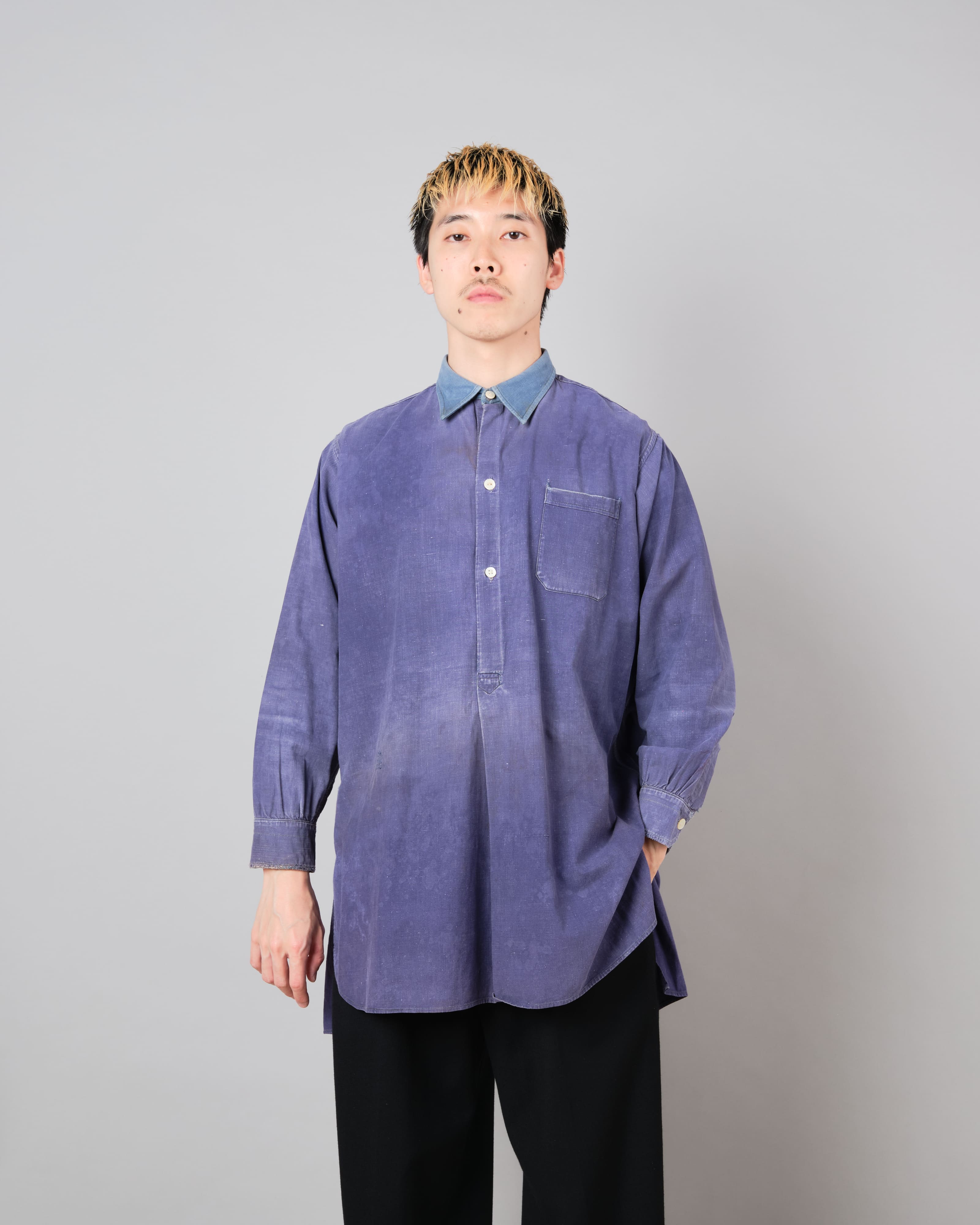 【~40’s】French Vintage Indigo Metis Grandpa Shirt