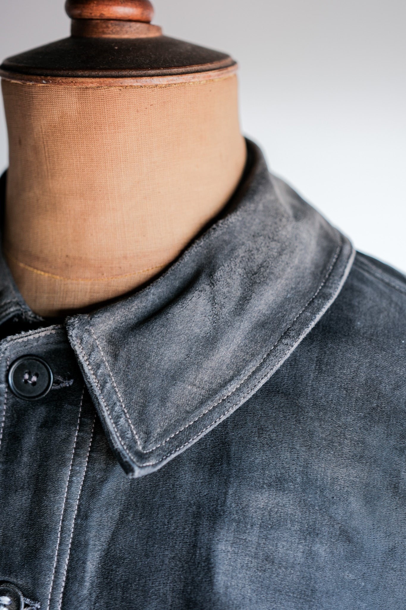 【~40's】French Vintage Black Moleskin Work Jacket "Le Mont St. Michel"