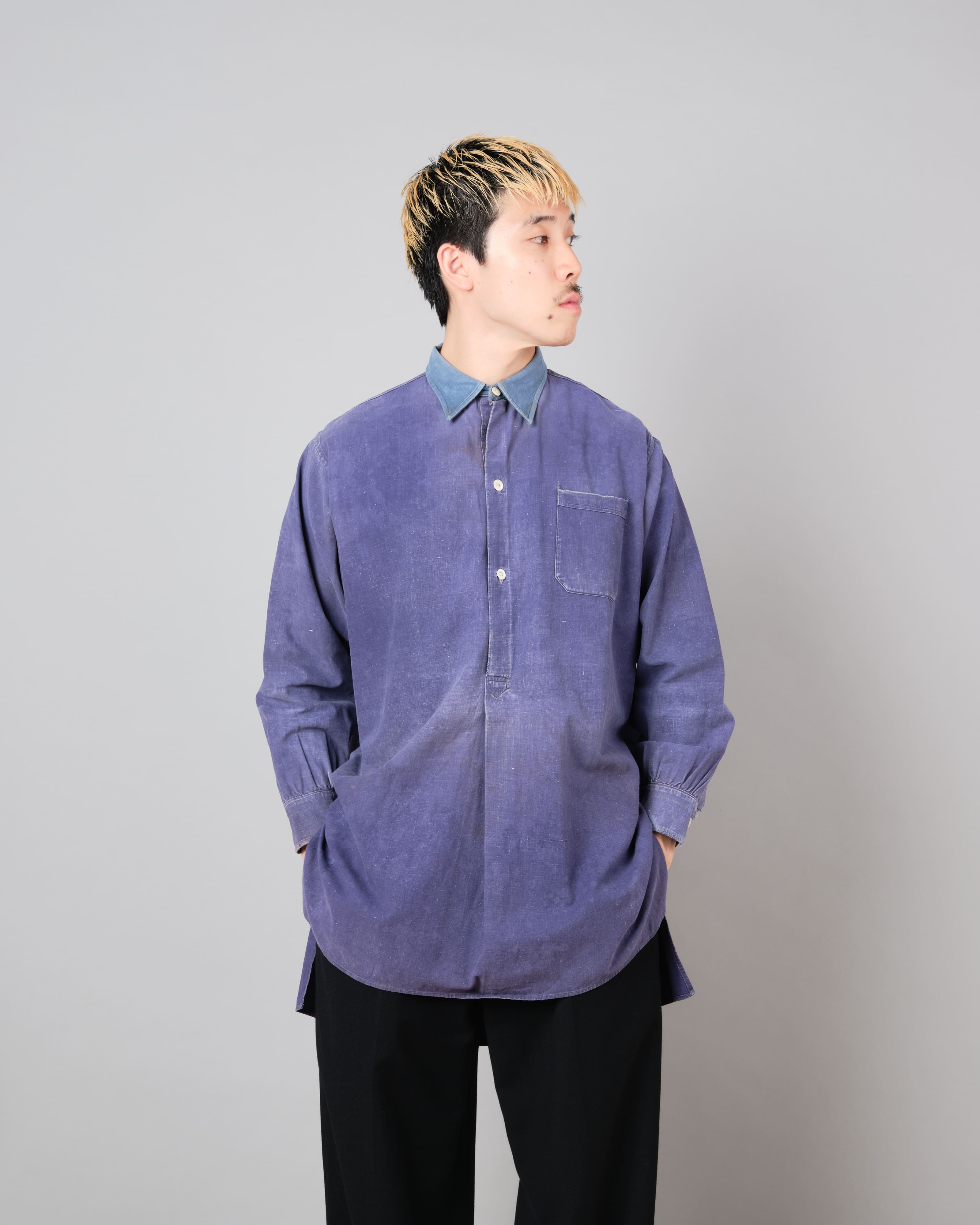 【~40’s】French Vintage Indigo Metis Grandpa Shirt