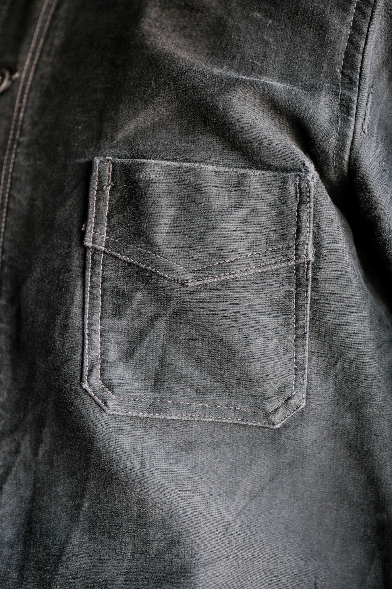 【~40's】French Vintage Black Moleskin Work Jacket "Le Mont St. Michel"