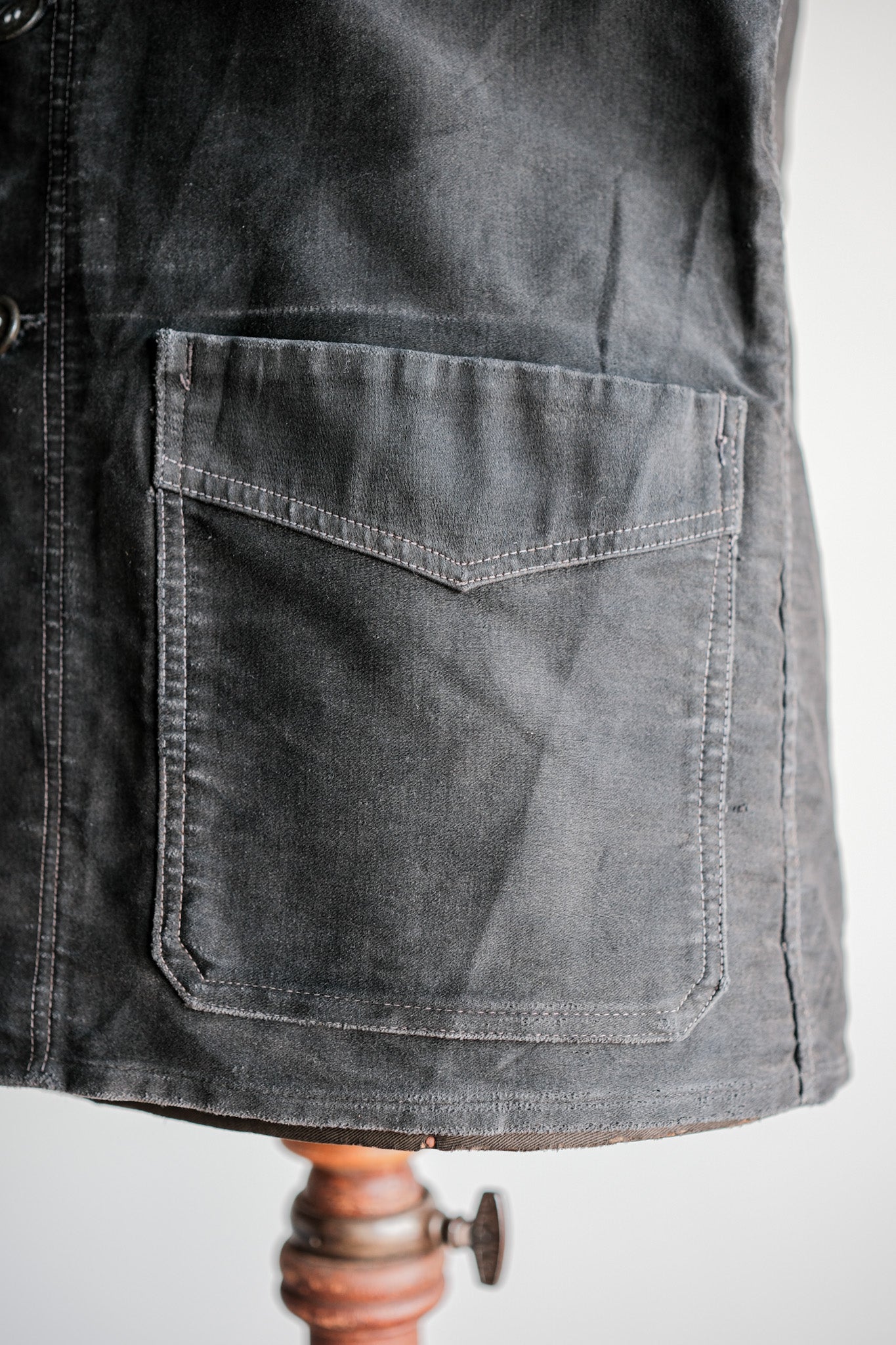 【~40's】French Vintage Black Moleskin Work Jacket "Le Mont St. Michel"