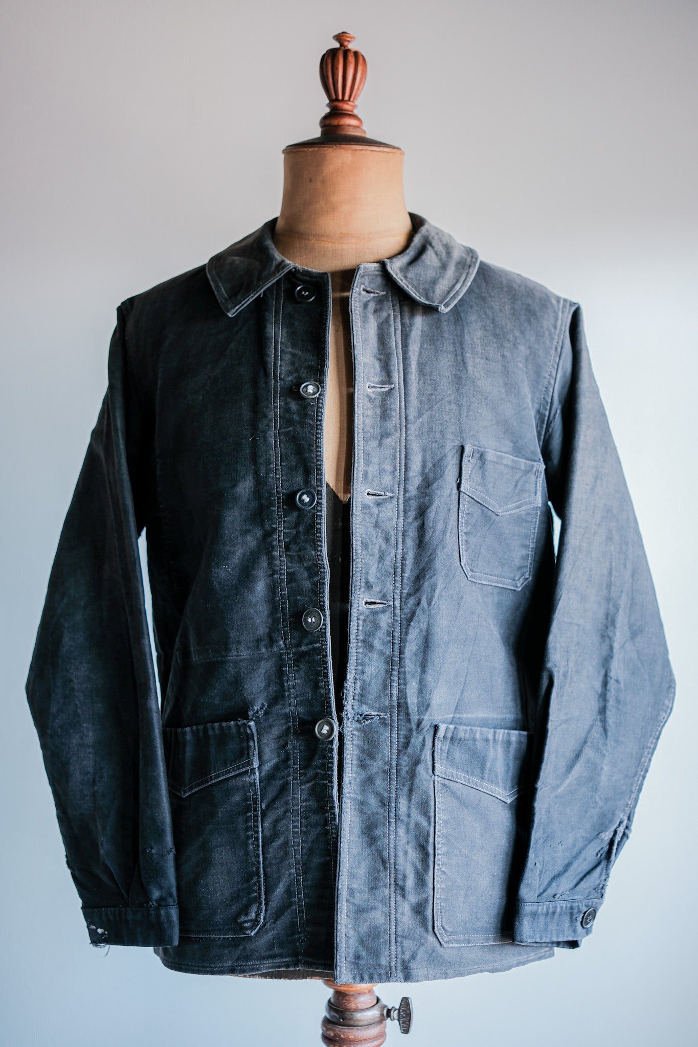 【~40's】French Vintage Black Moleskin Work Jacket "Le Mont St. Michel"