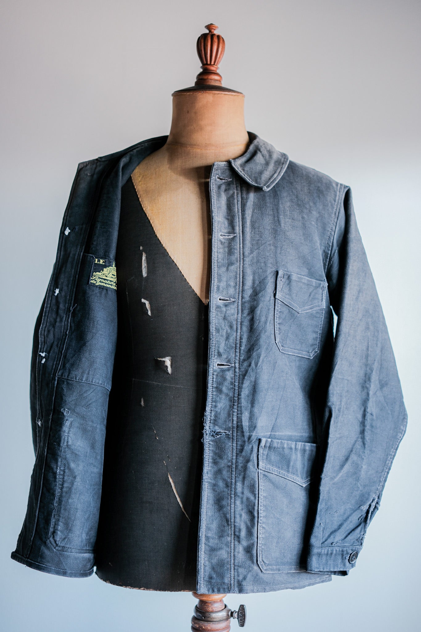 【~40's】French Vintage Black Moleskin Work Jacket "Le Mont St. Michel"