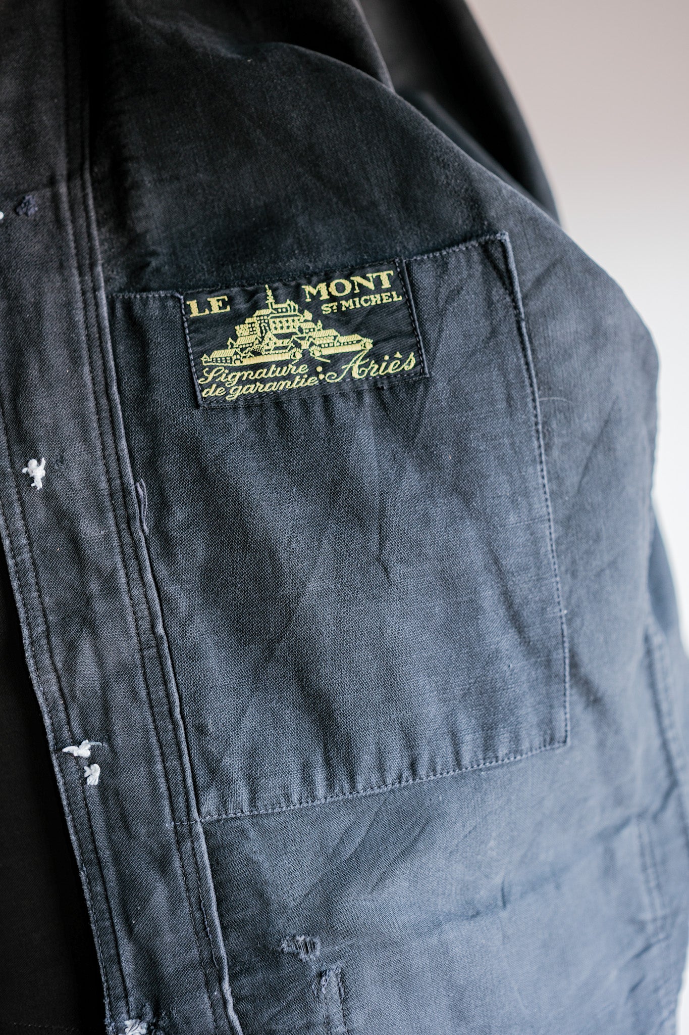 【~40's】French Vintage Black Moleskin Work Jacket "Le Mont St. Michel"