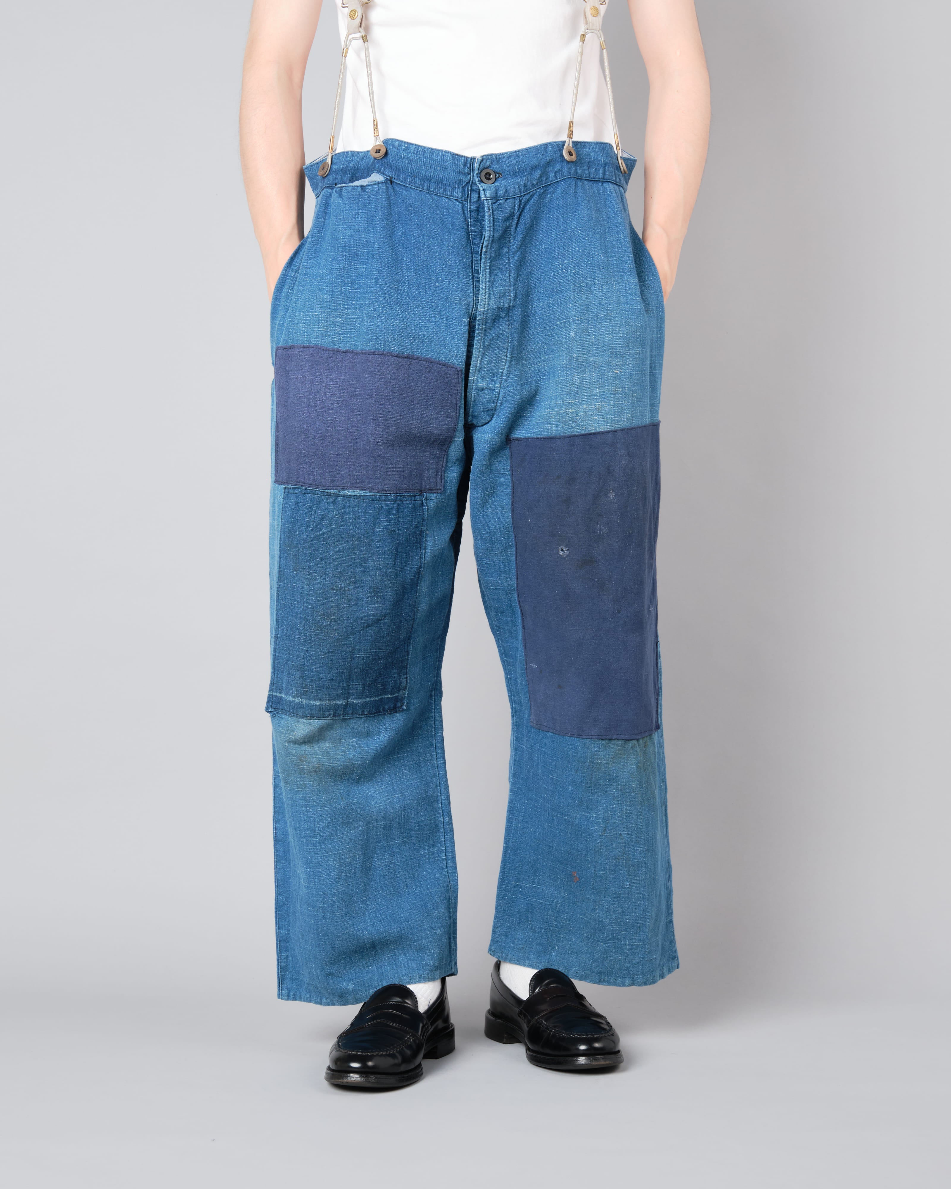 【~30's】French Vintage Indigo Hemp Linen Work Pants "Patchwork" "AU MOLINEL"