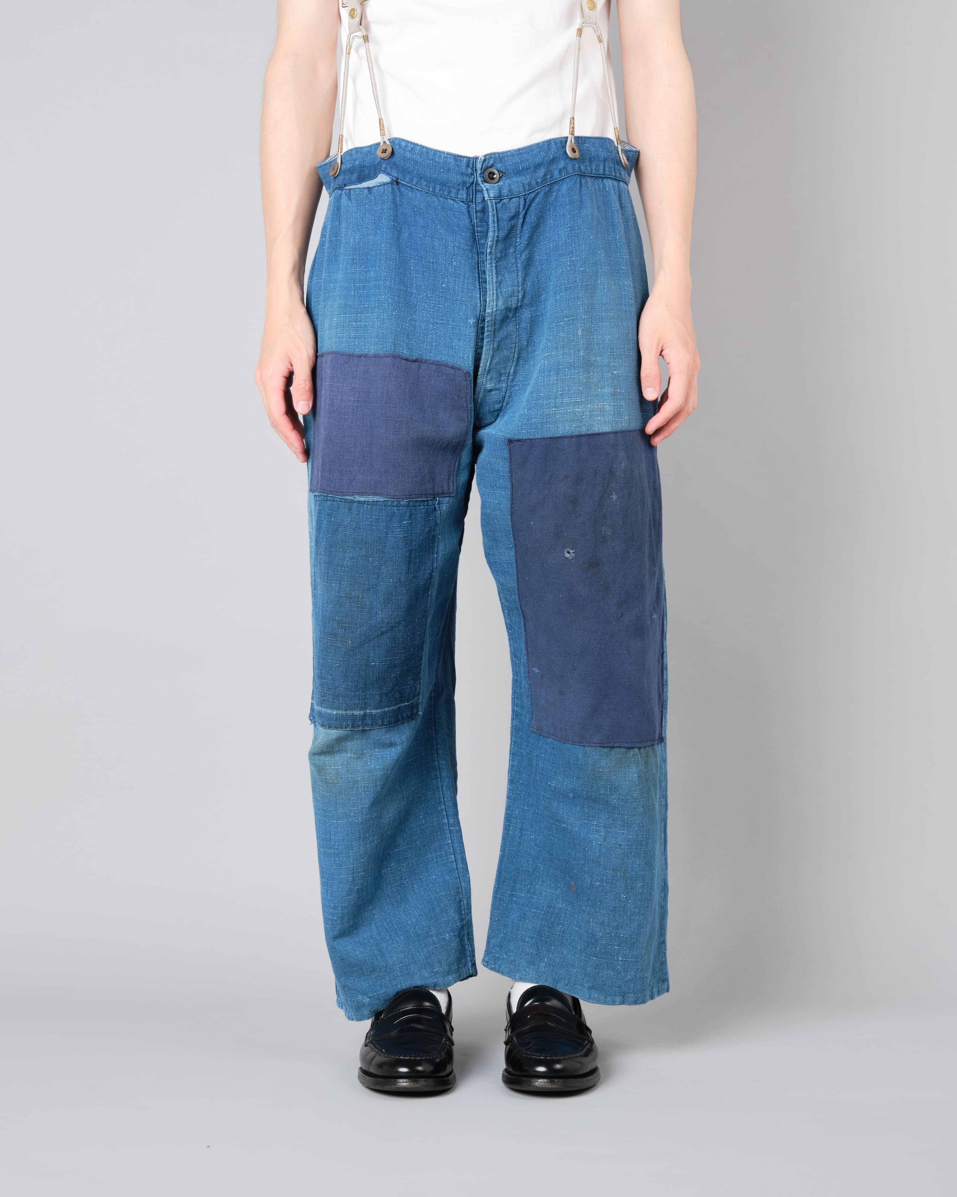 【~30's】French Vintage Indigo Hemp Linen Work Pants "Patchwork" "AU MOLINEL"