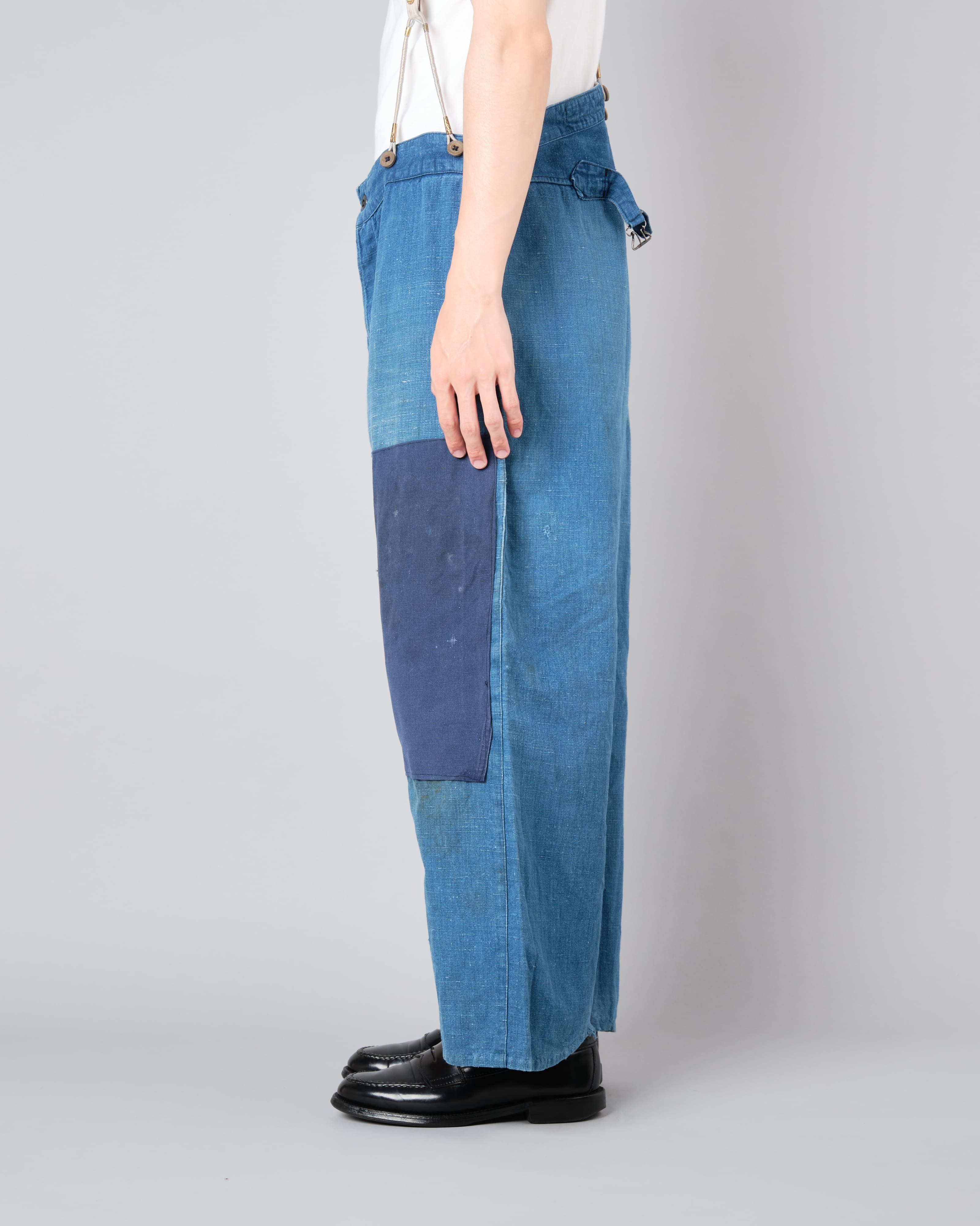 【~30's】French Vintage Indigo Hemp Linen Work Pants "Patchwork" "AU MOLINEL"