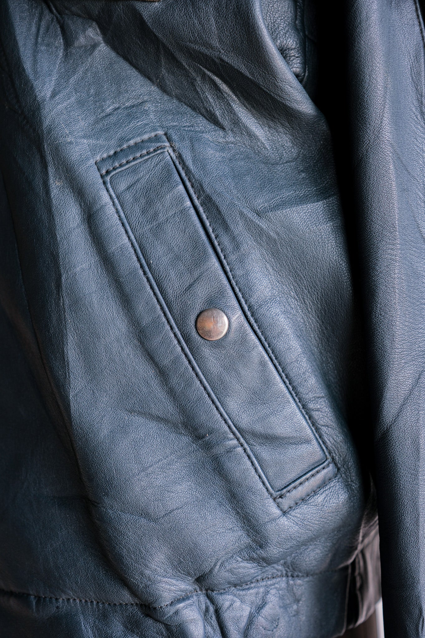 【~70's】French Air Force Pilot Leather Jacket With Chin Strap Size.96M