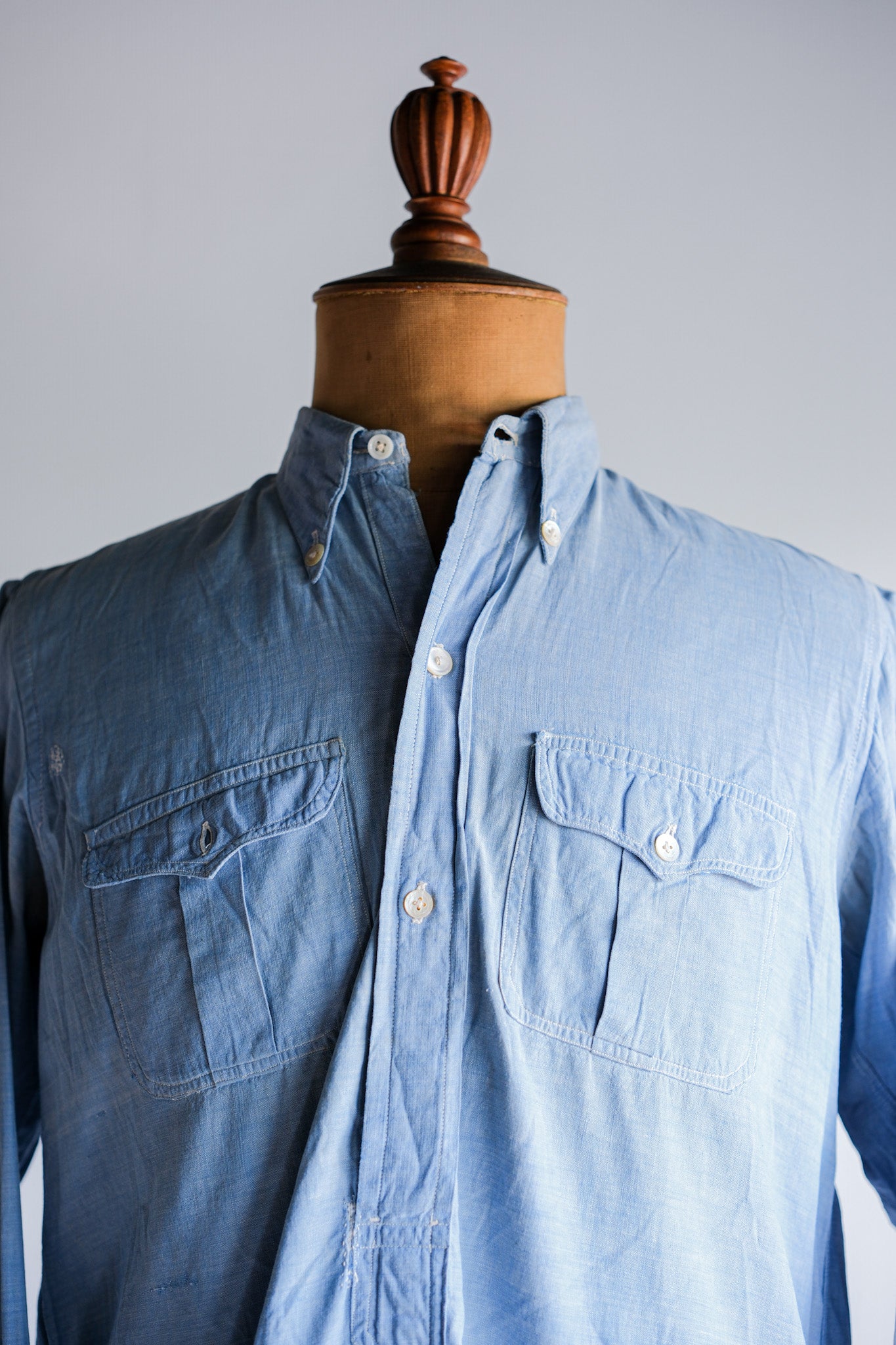 【~40's】French Vintage Chambray Grandpa Shirt