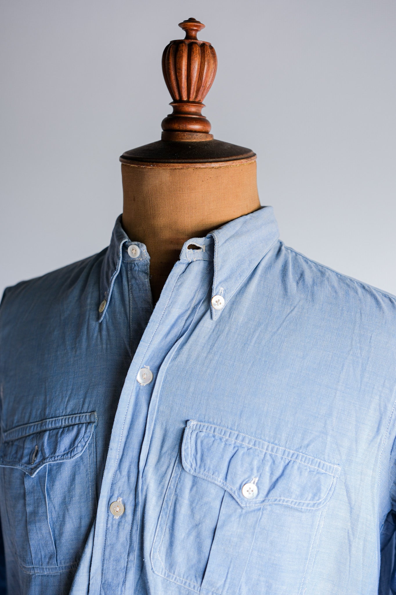 【~40's】French Vintage Chambray Grandpa Shirt