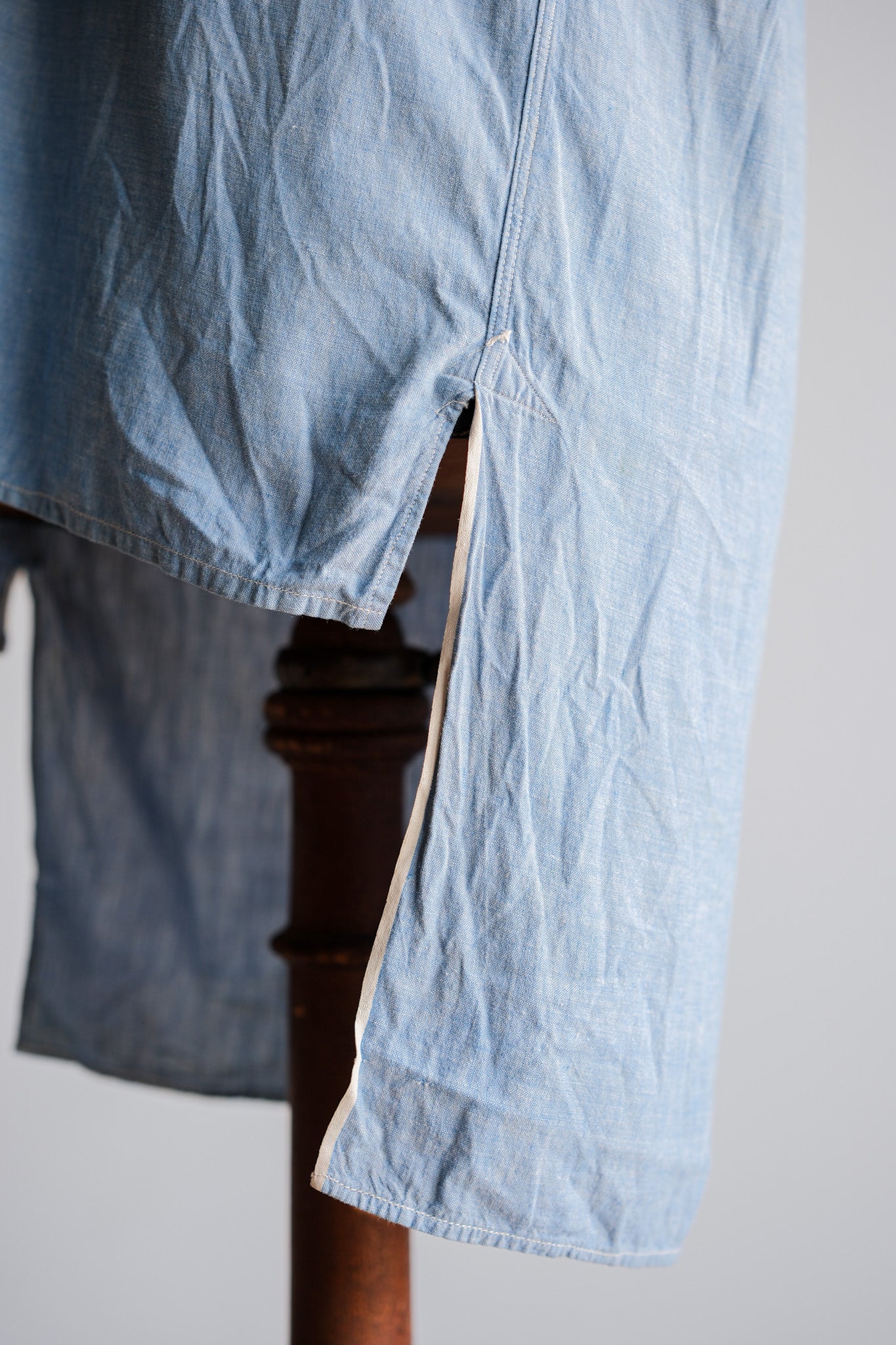 【~40's】French Vintage Chambray Grandpa Shirt