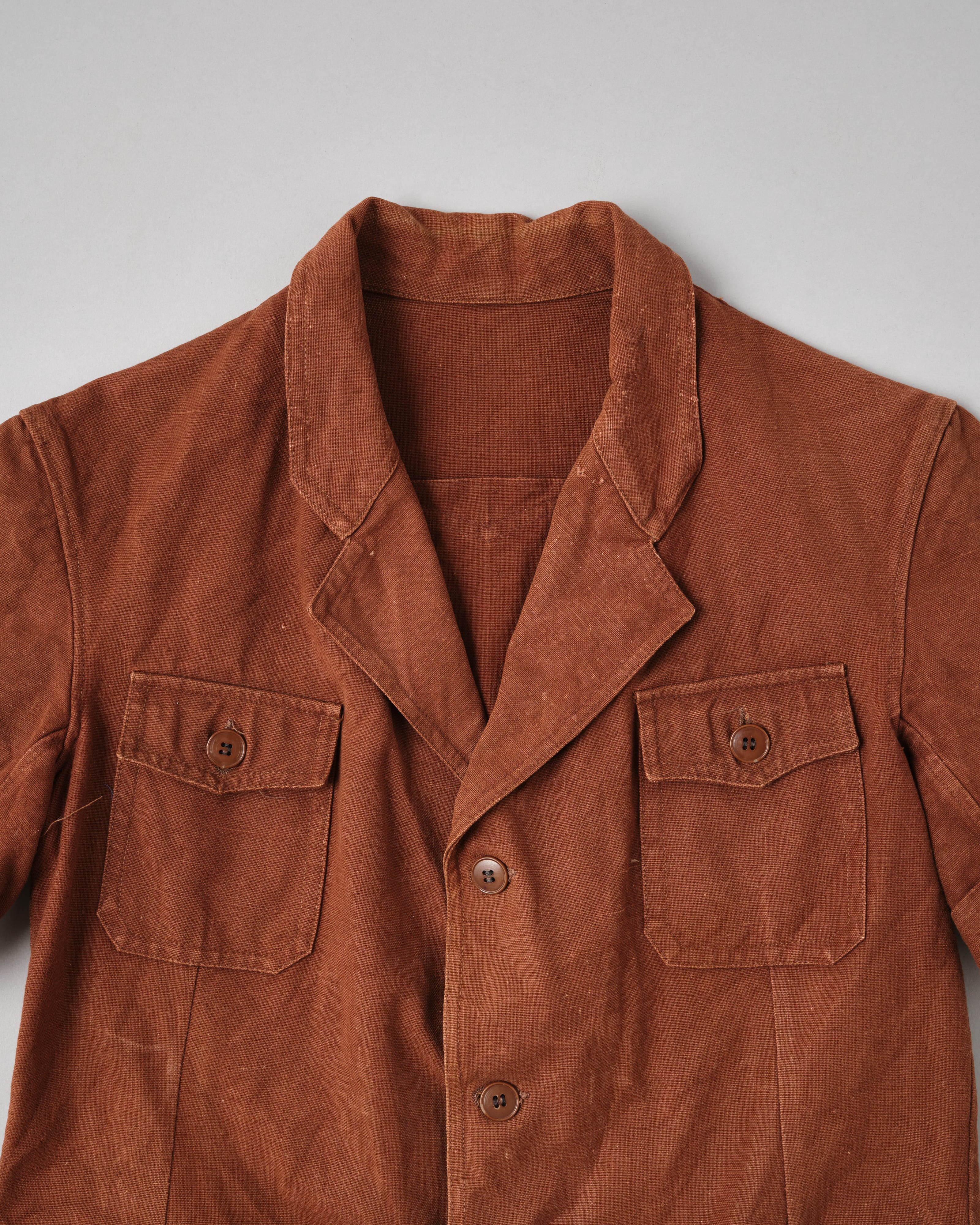 【~50's】Europe Vintage Reddish Brown Cotton S/S Shirt Jacket
