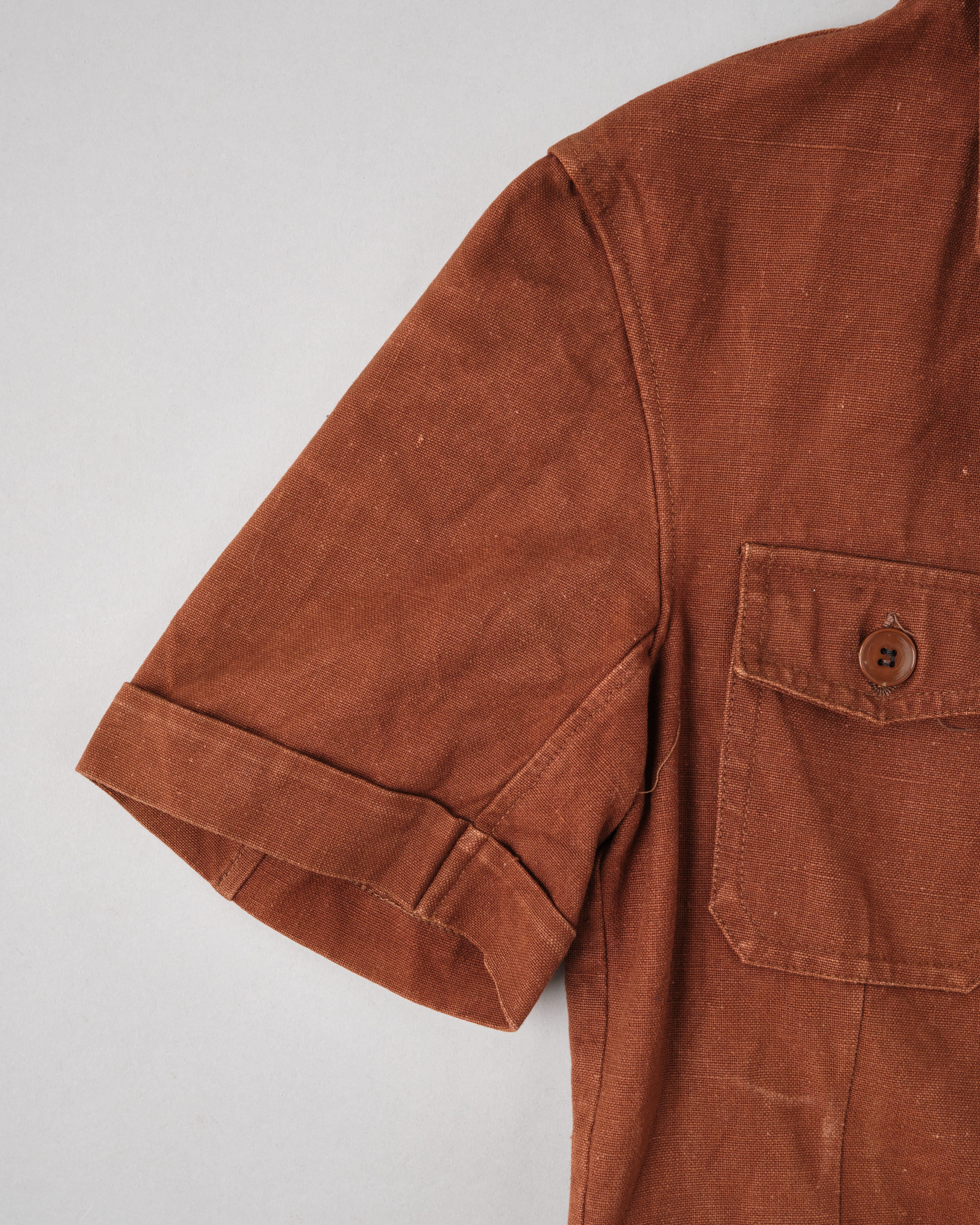 【~50's】Europe Vintage Reddish Brown Cotton S/S Shirt Jacket