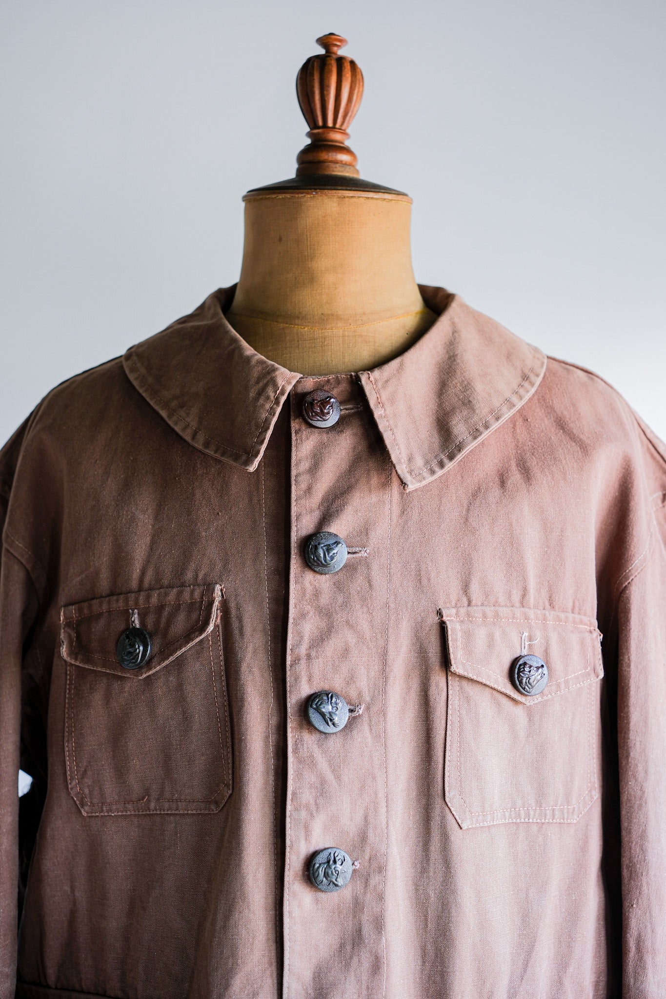 【~40's】French Vintage Reddish Brown Cotton Canvas Hunting Jacket