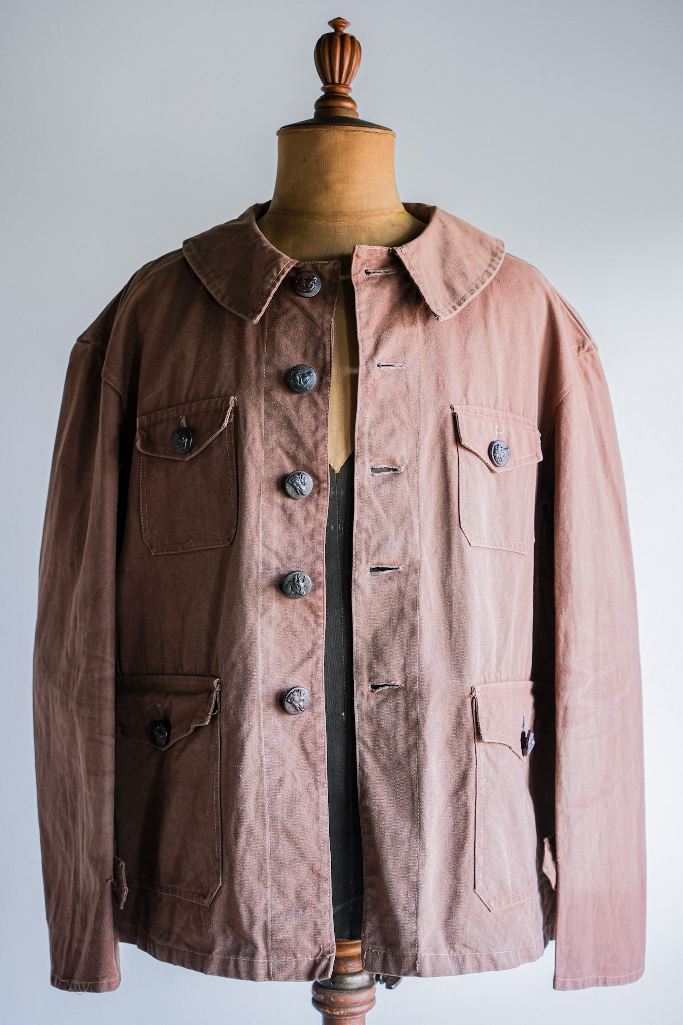 【~40's】French Vintage Reddish Brown Cotton Canvas Hunting Jacket