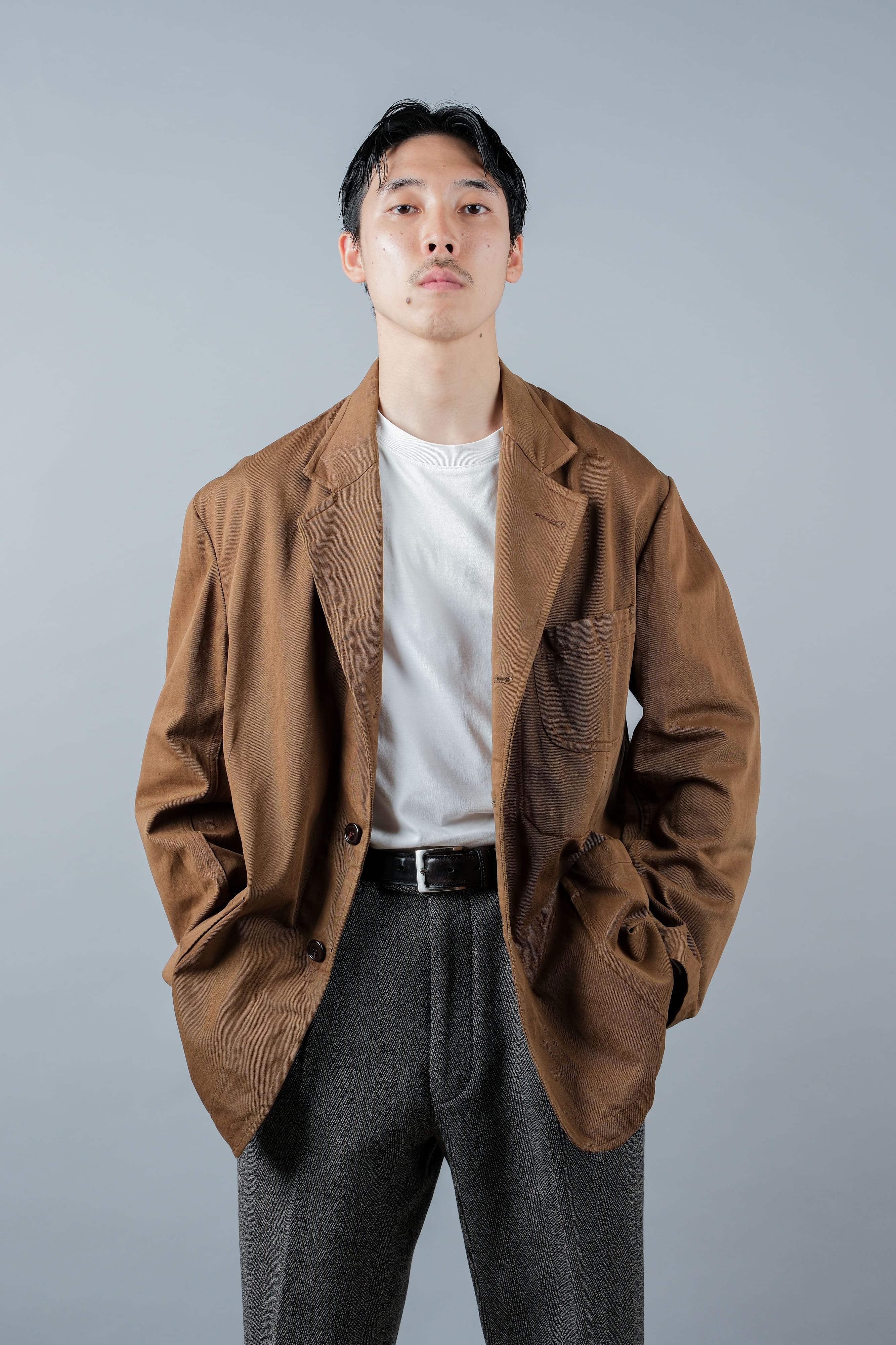 【~50's】French Vintage Brown Cotton Thin Twill Lapel Work Jacket "Adolphe Lafont"