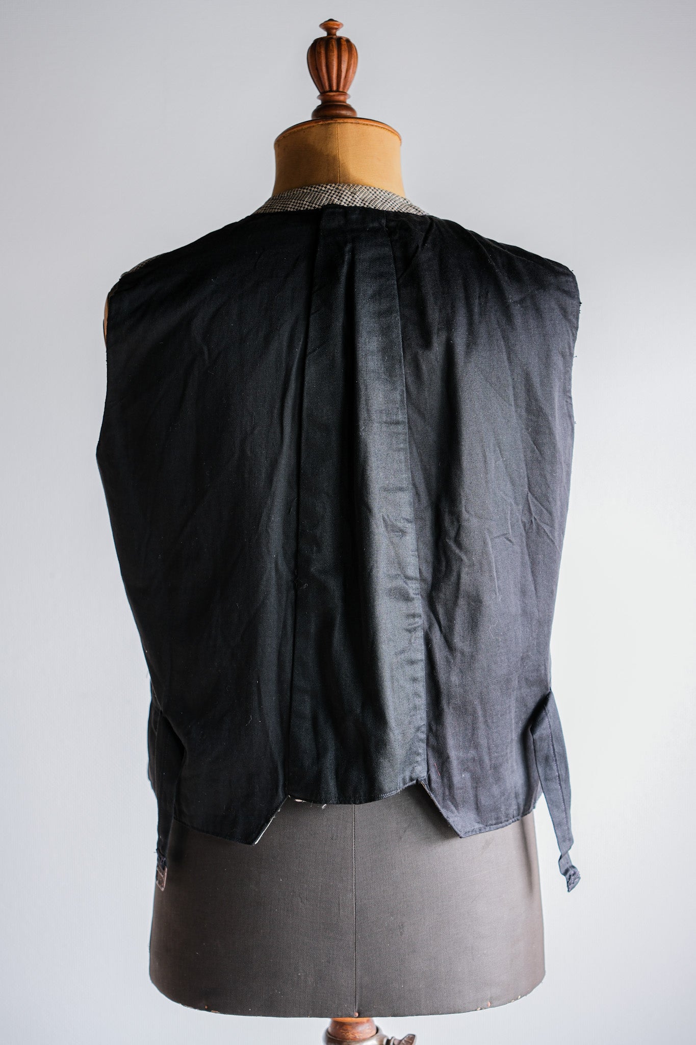 【~30's】French Vintage Houndstooth Cotton Work Gilet "Unusual Fabric"
