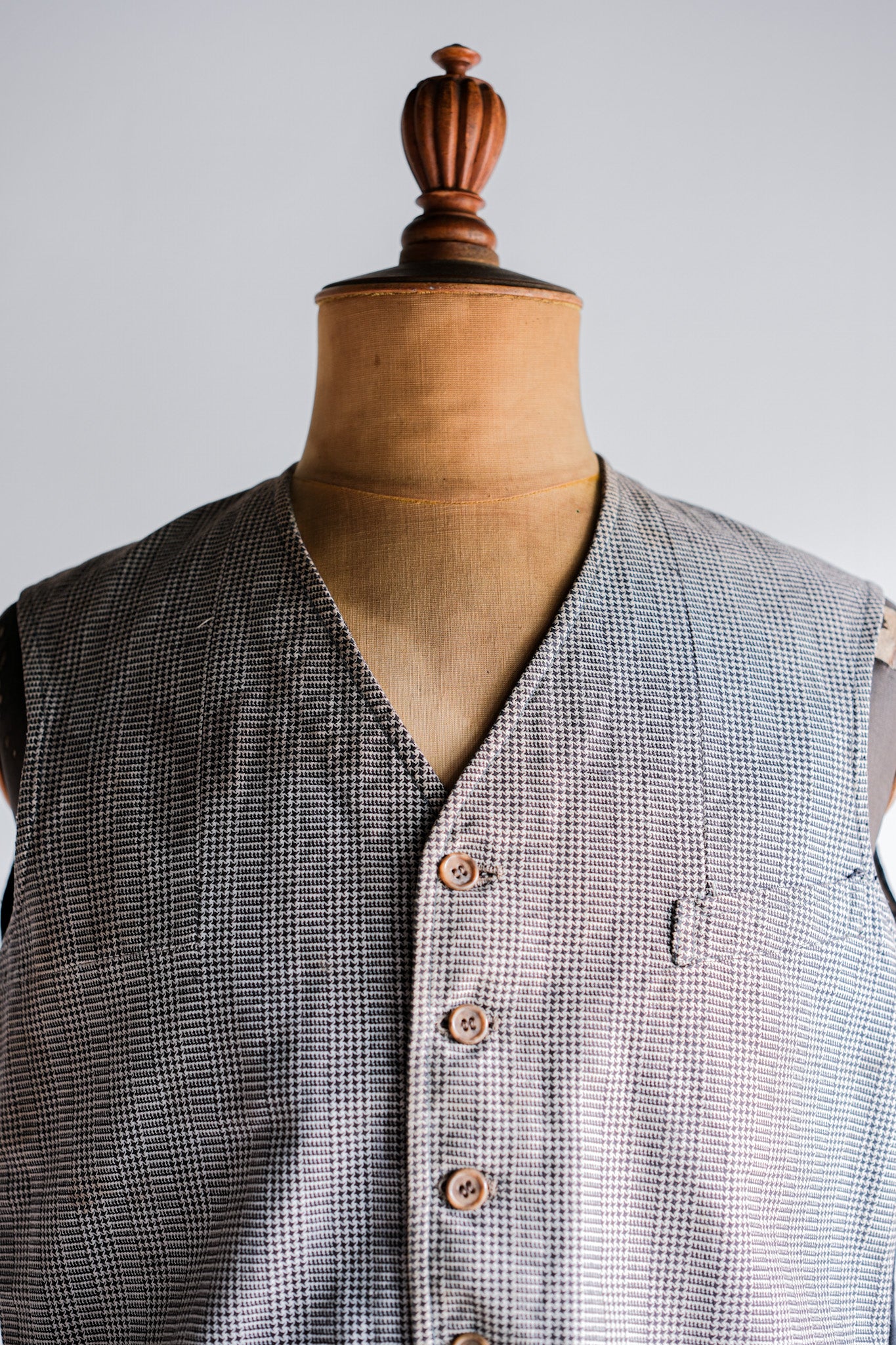 【~30's】French Vintage Houndstooth Cotton Work Gilet "Unusual Fabric"