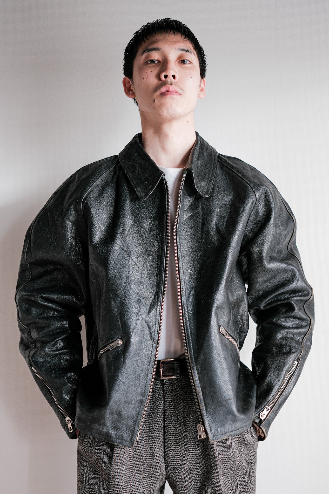 【~60’s】Italian Army Motorcycle Leather Jacket "Civilian Type"