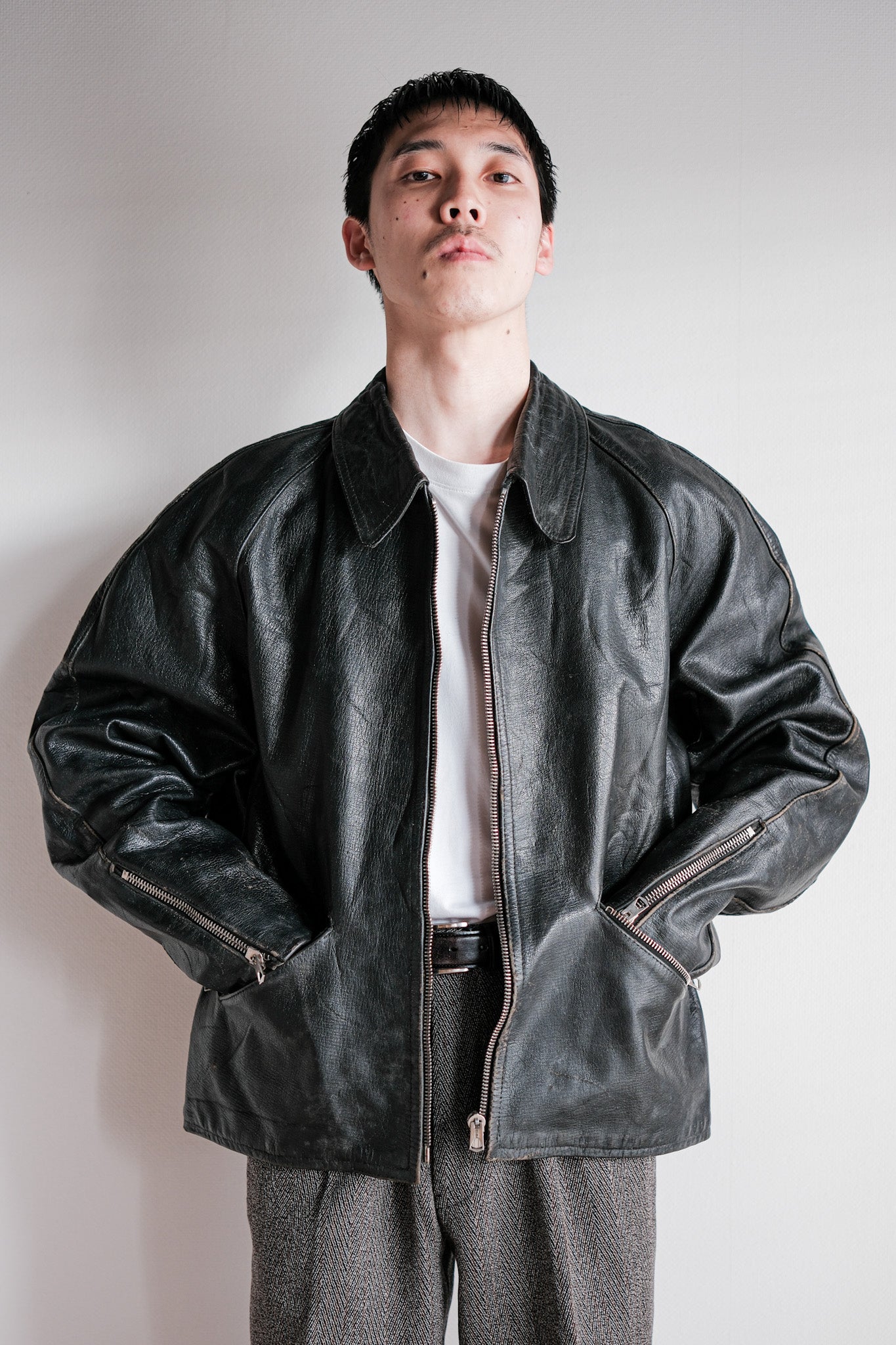 【~60’s】Italian Army Motorcycle Leather Jacket "Civilian Type"